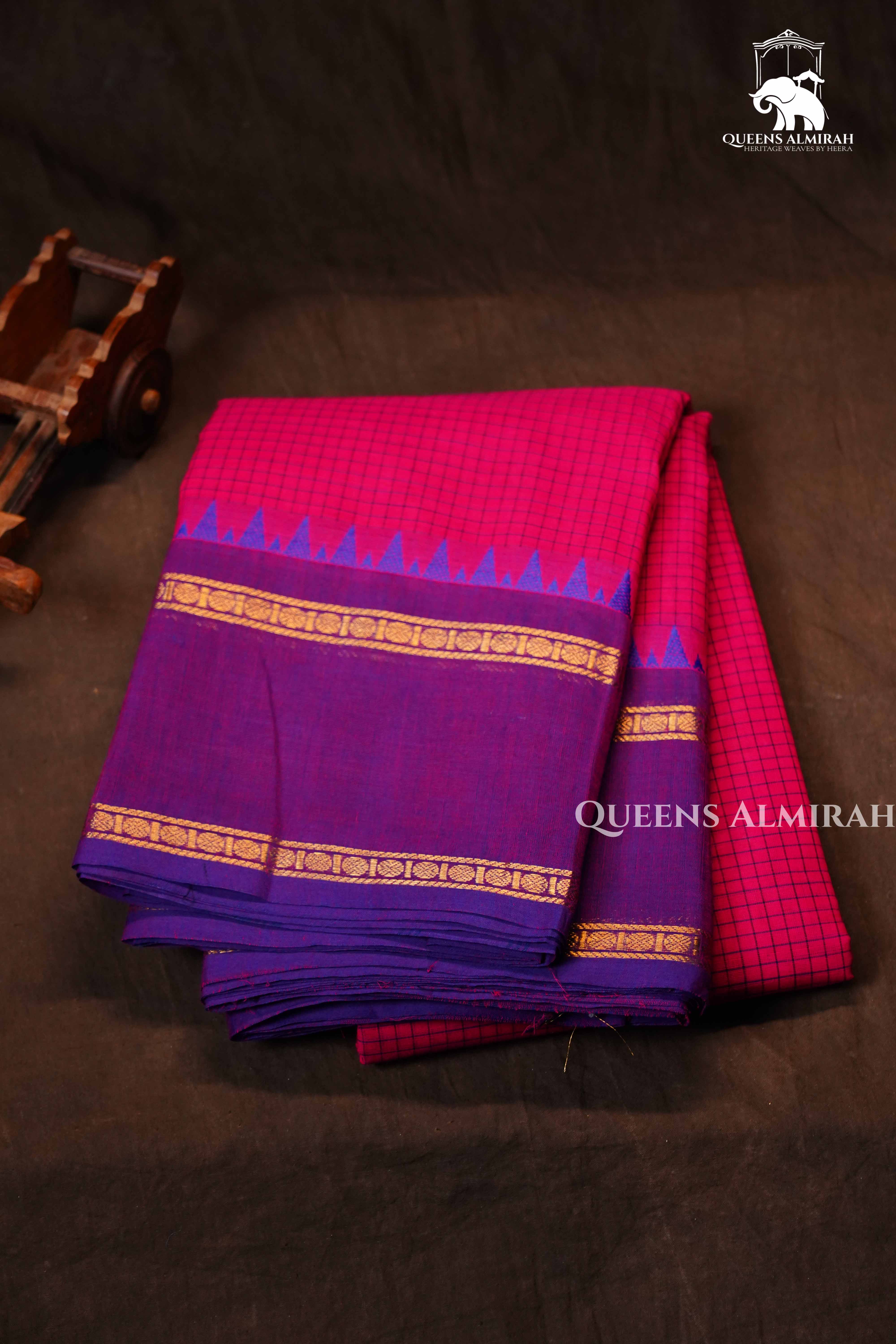 Dark Pink With Purple Kanchi Cotton Saree