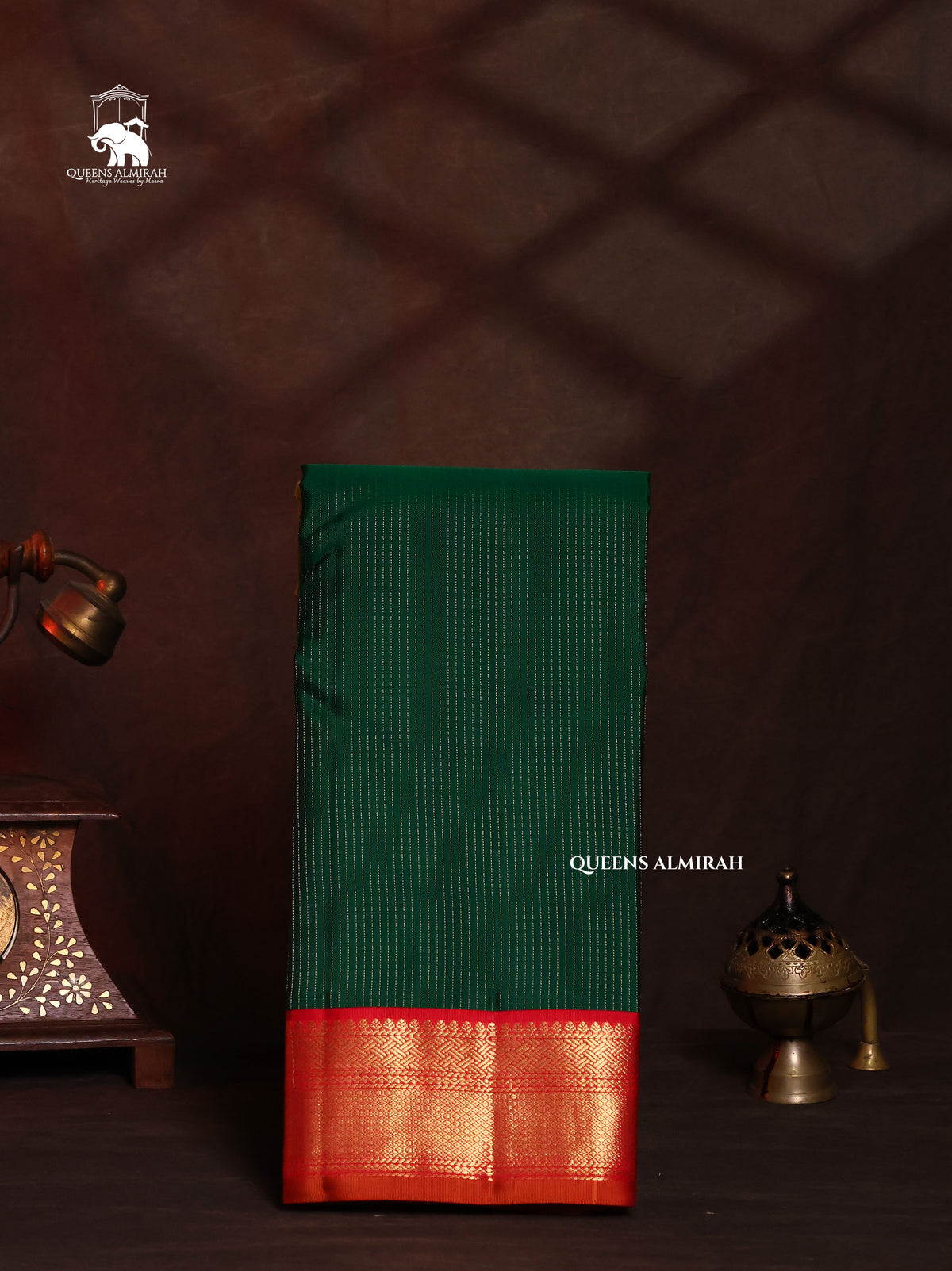 Drak Green With Red Pure Kanchivaram Silk Saree