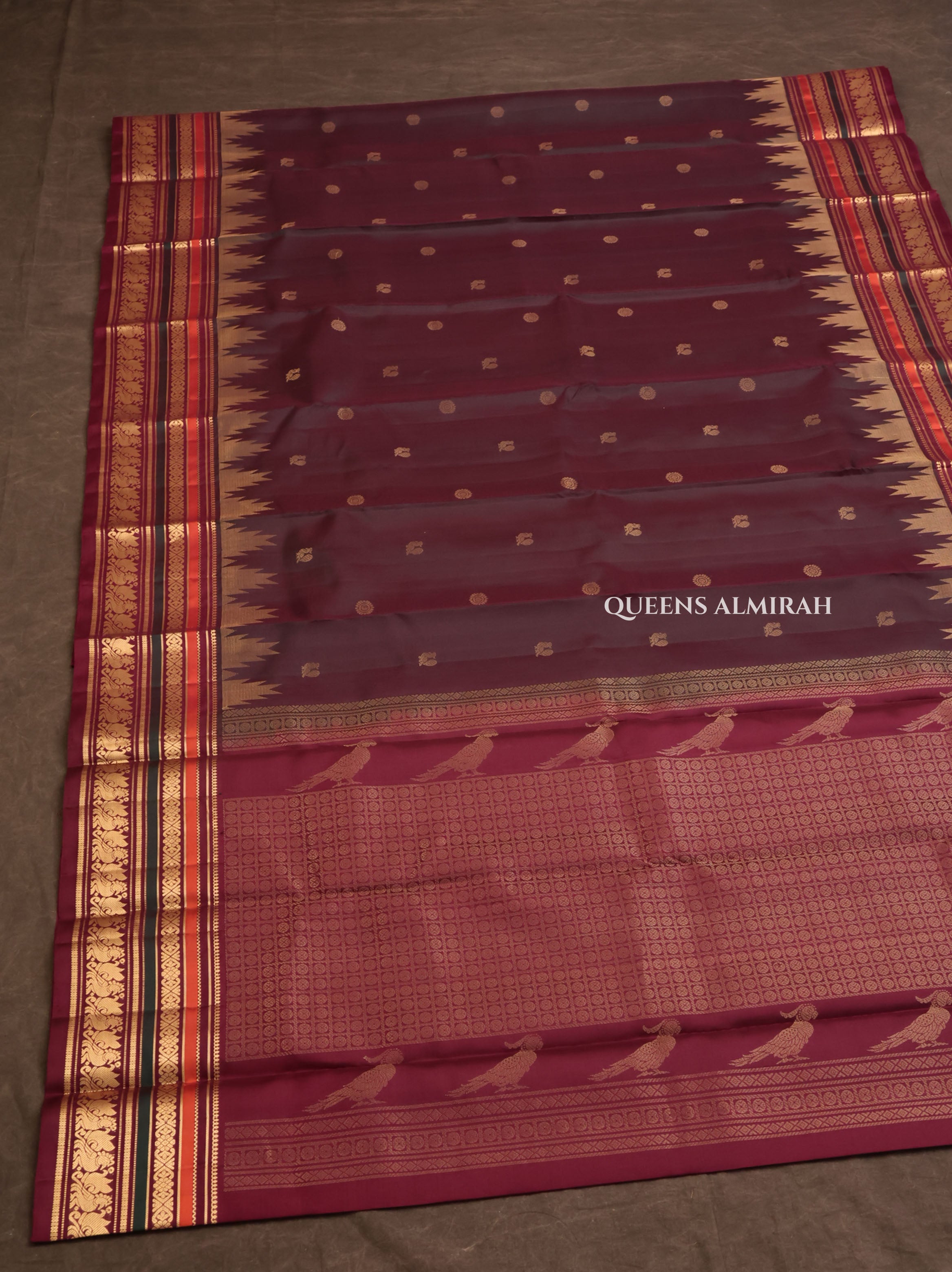 Wine Berry With Maroon Pure Kanchivaram Silk Saree
