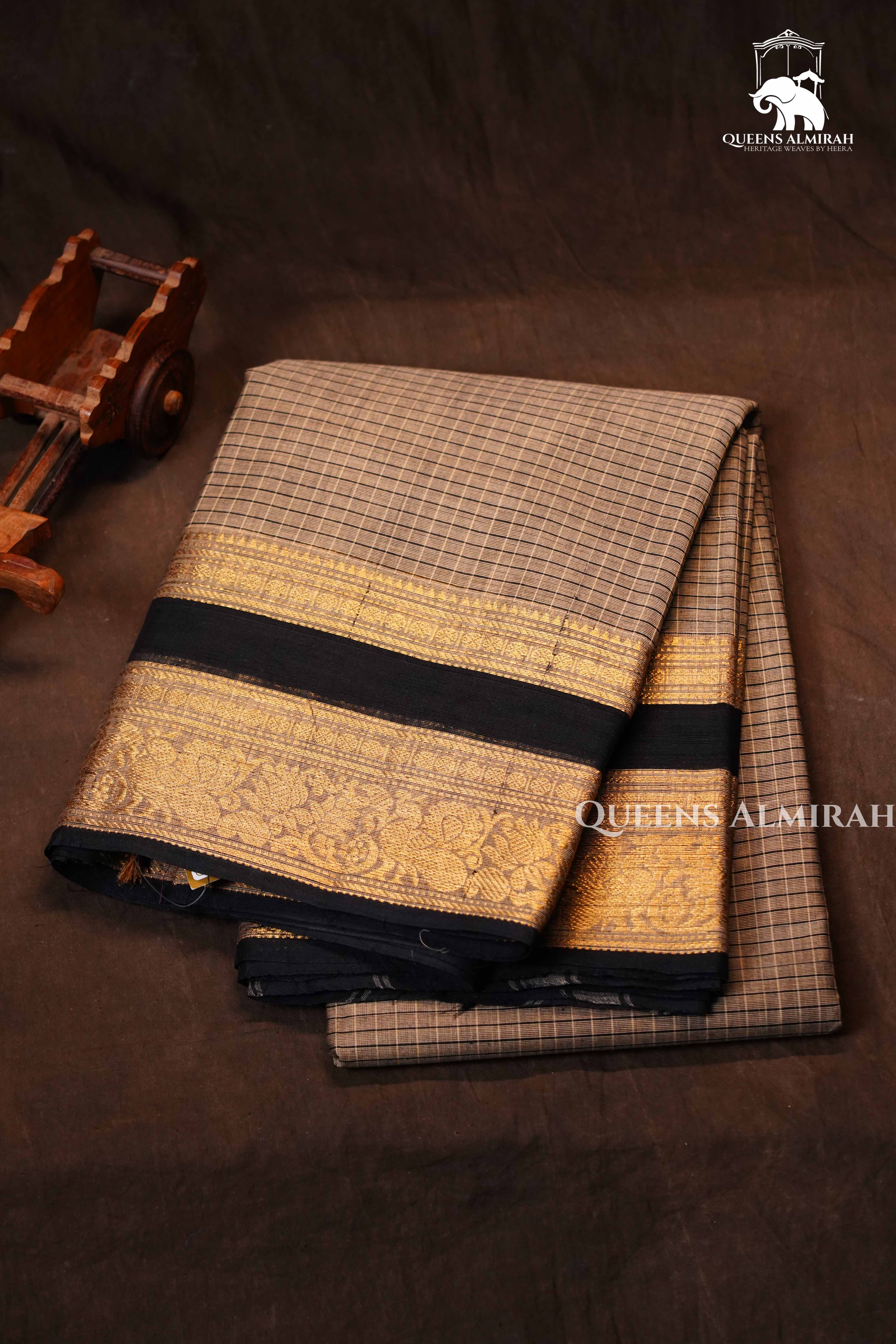 Brownish Grey With Black Kanchi Cotton Saree