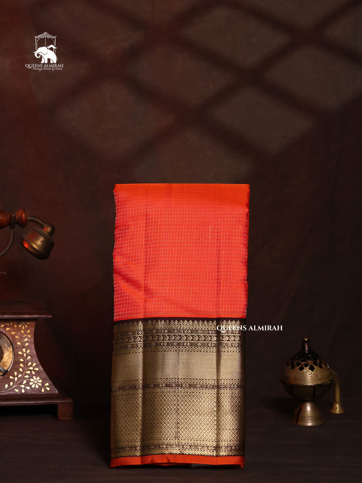 Orange With Brown Pure Kanchivaram Silk Saree