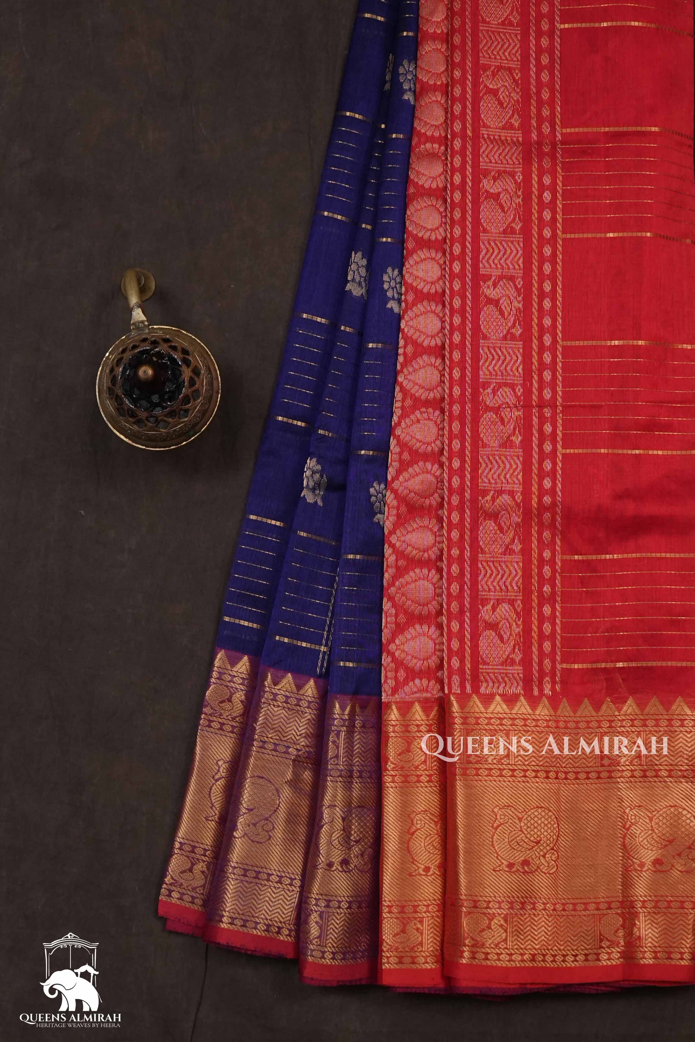 Royal Blue With Red  Pure Silk Cotton Saree