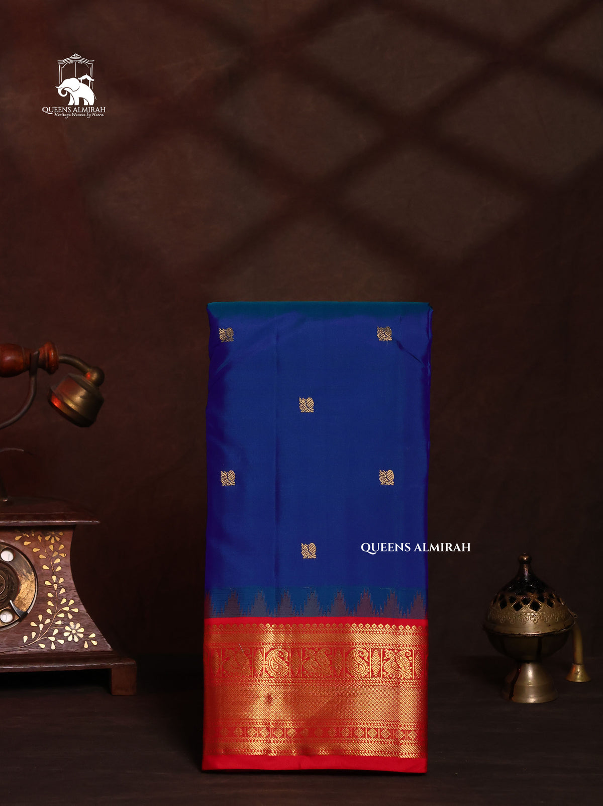 Peacock Blue With Red Pure Kanchivaram Silk Saree