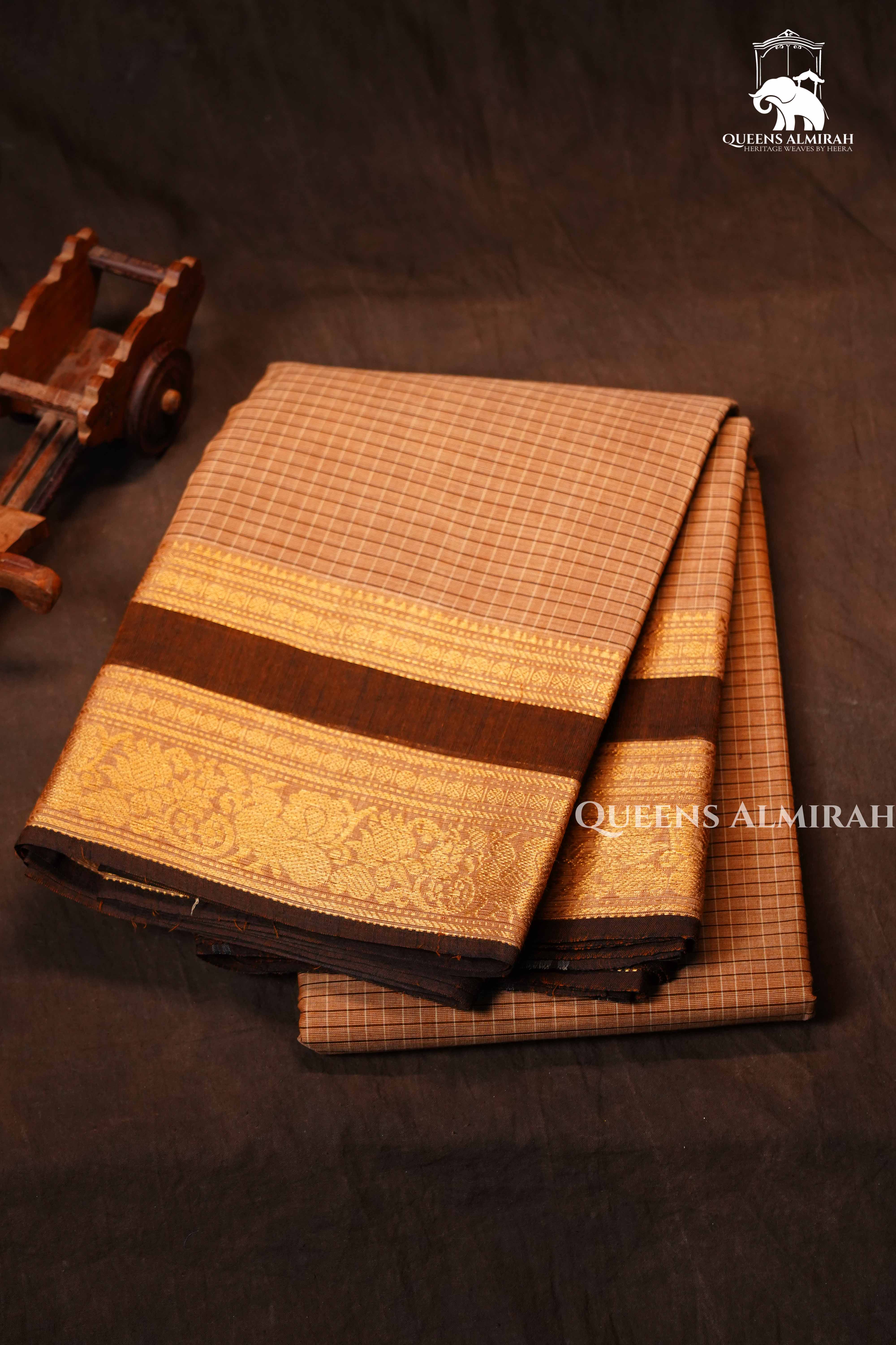 Peach With Brown Kanchi Cotton Saree