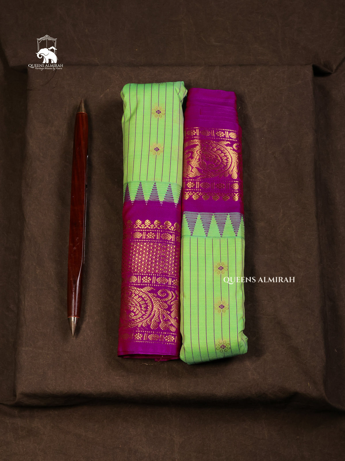 Green With Purple Semi Gadwal Silk Saree