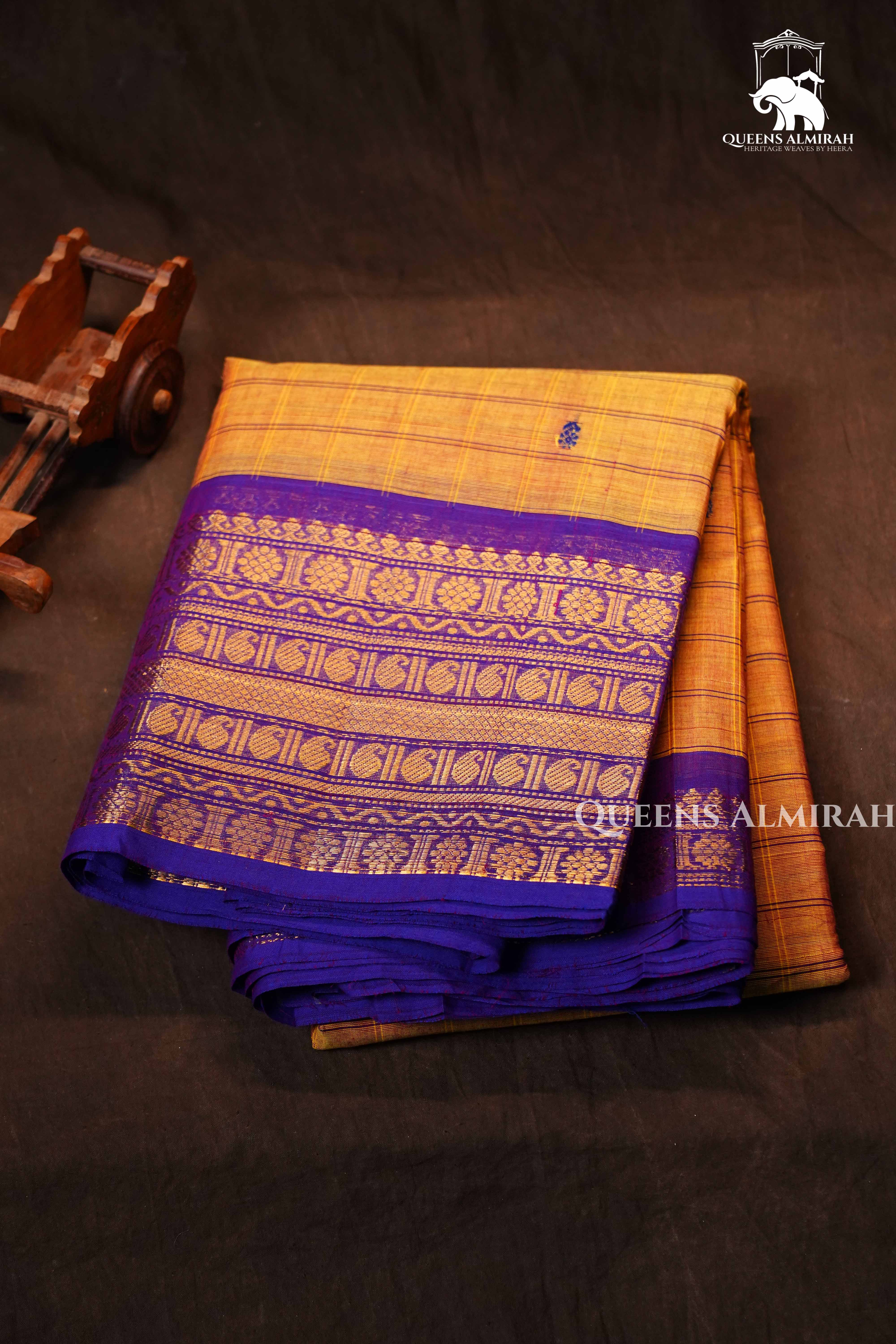 Orange With Purple Kanchi Cotton Saree