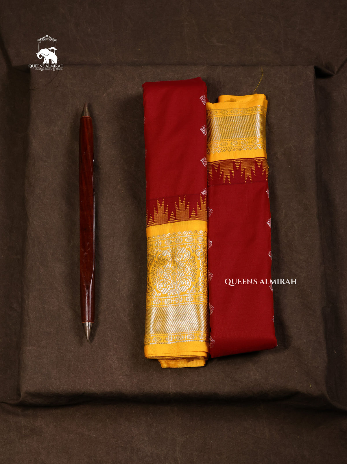 Maroon With Yellow Semi Gadwal Silk Saree