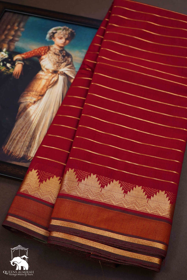 RED MAROON PURE SILK COTTON SAREE - Queens Jewel Emporium