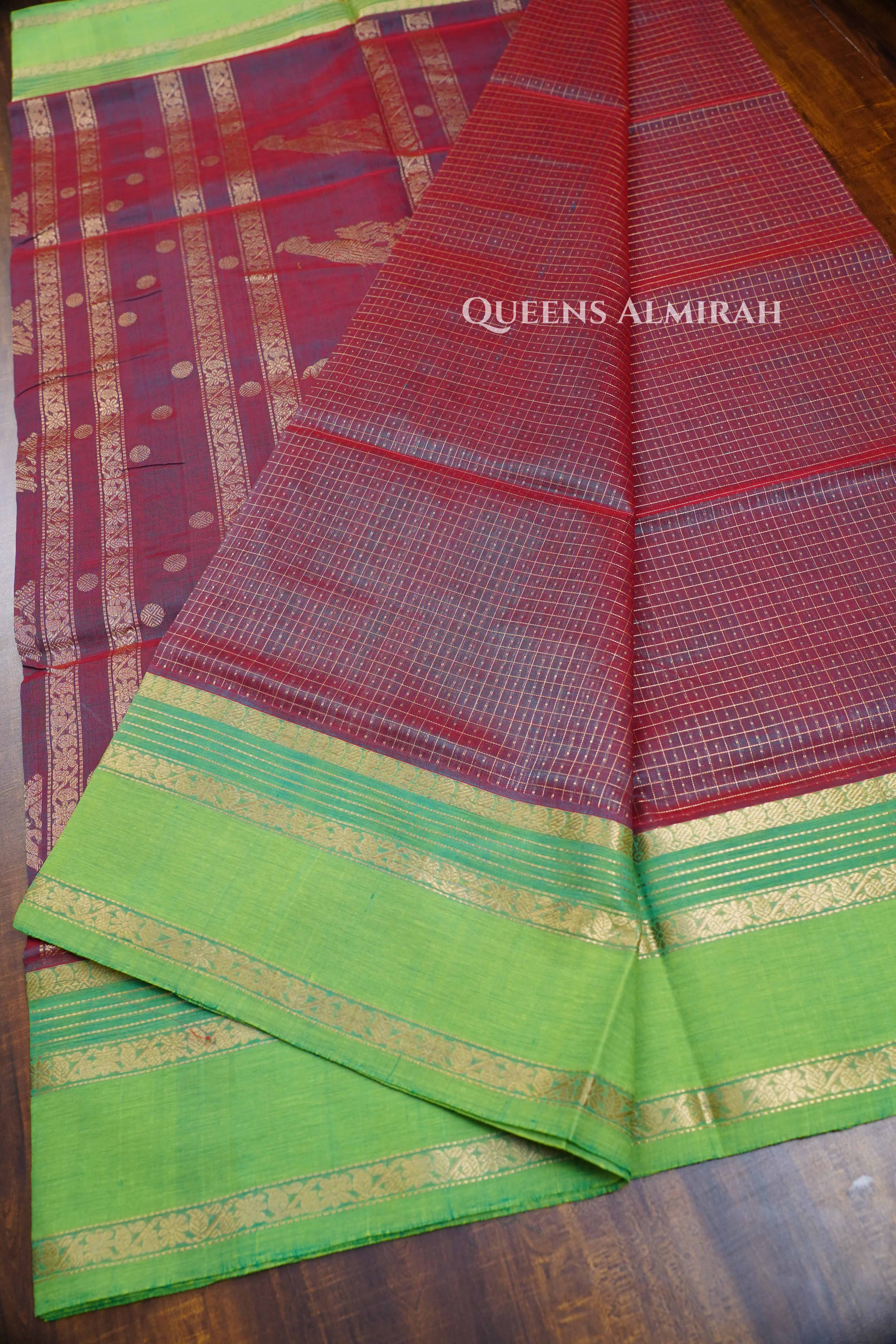 Red Wine - Karaikudi Chettinad Silk Cotton Saree