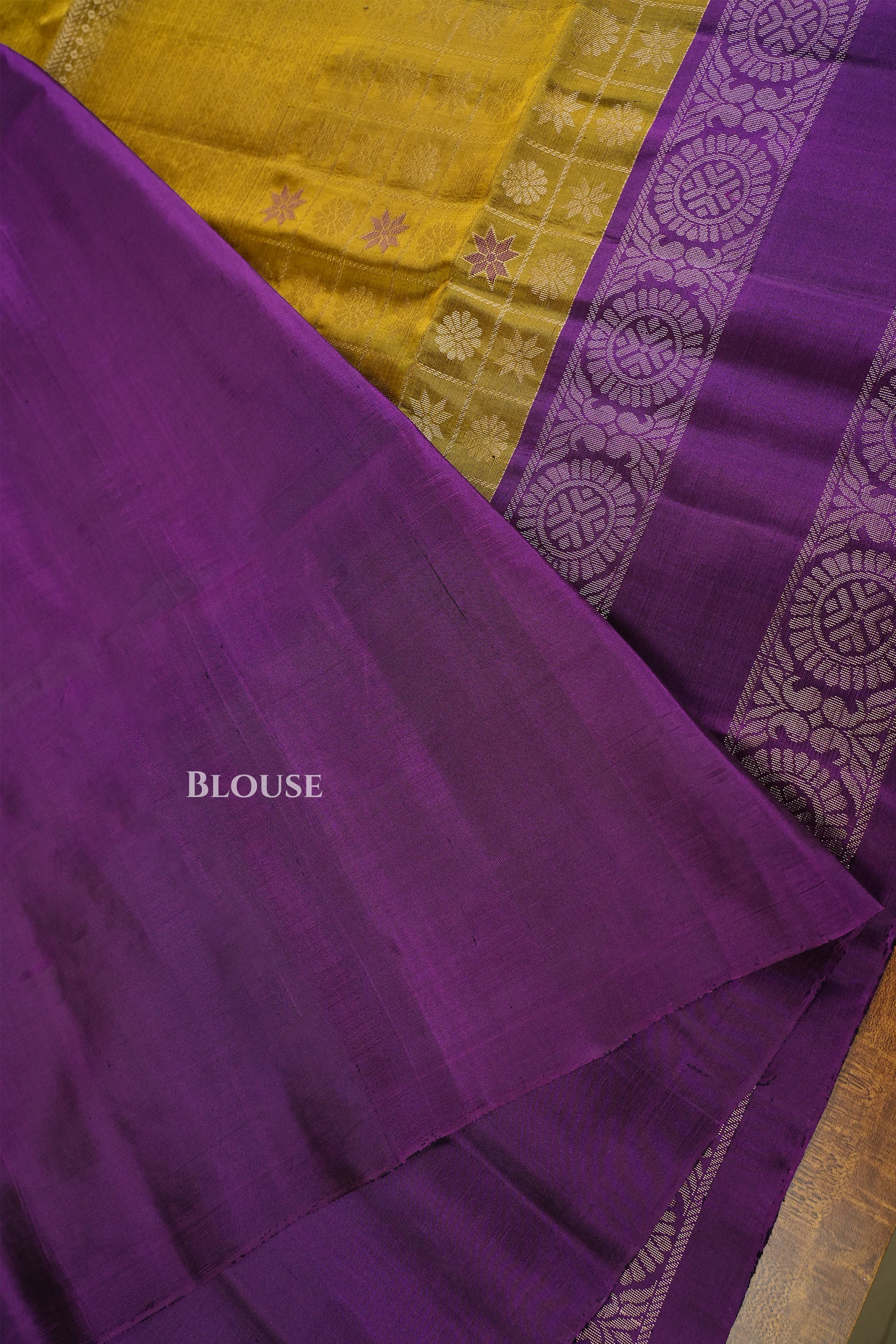 Mustard Yellow With Purple Pure Soft Silk Saree