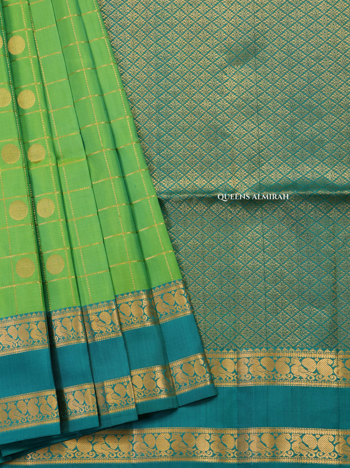 Green With Blue Pure Soft Silk Saree
