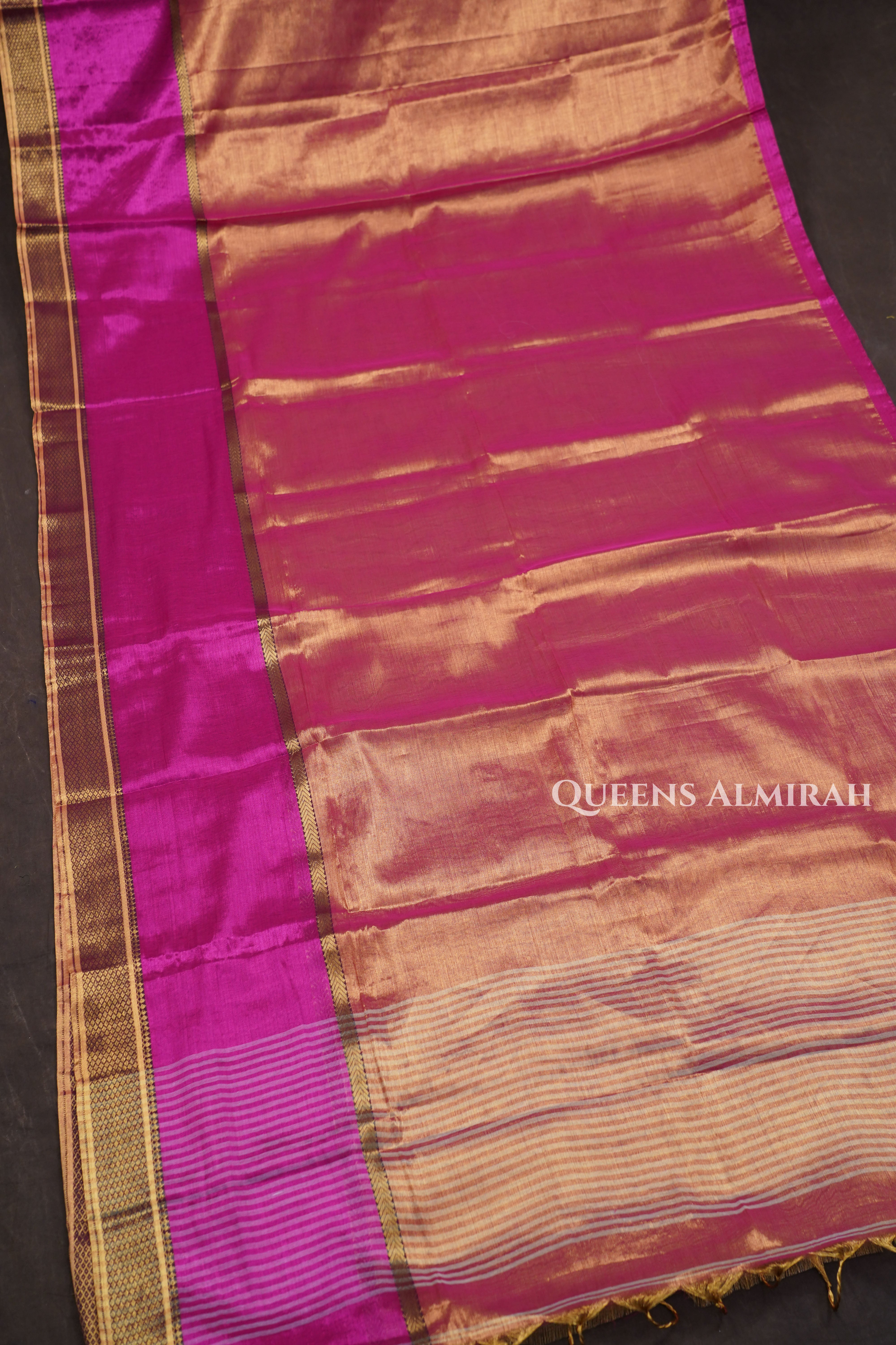 Peach Pink With Rani Pink Linen Tissue Saree