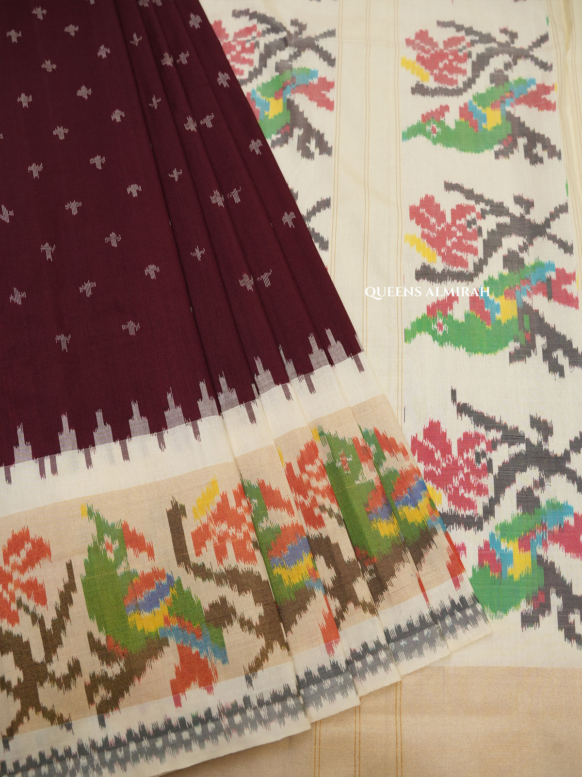 Cocoa Bean Brown With Off White Pochampally Silk Saree