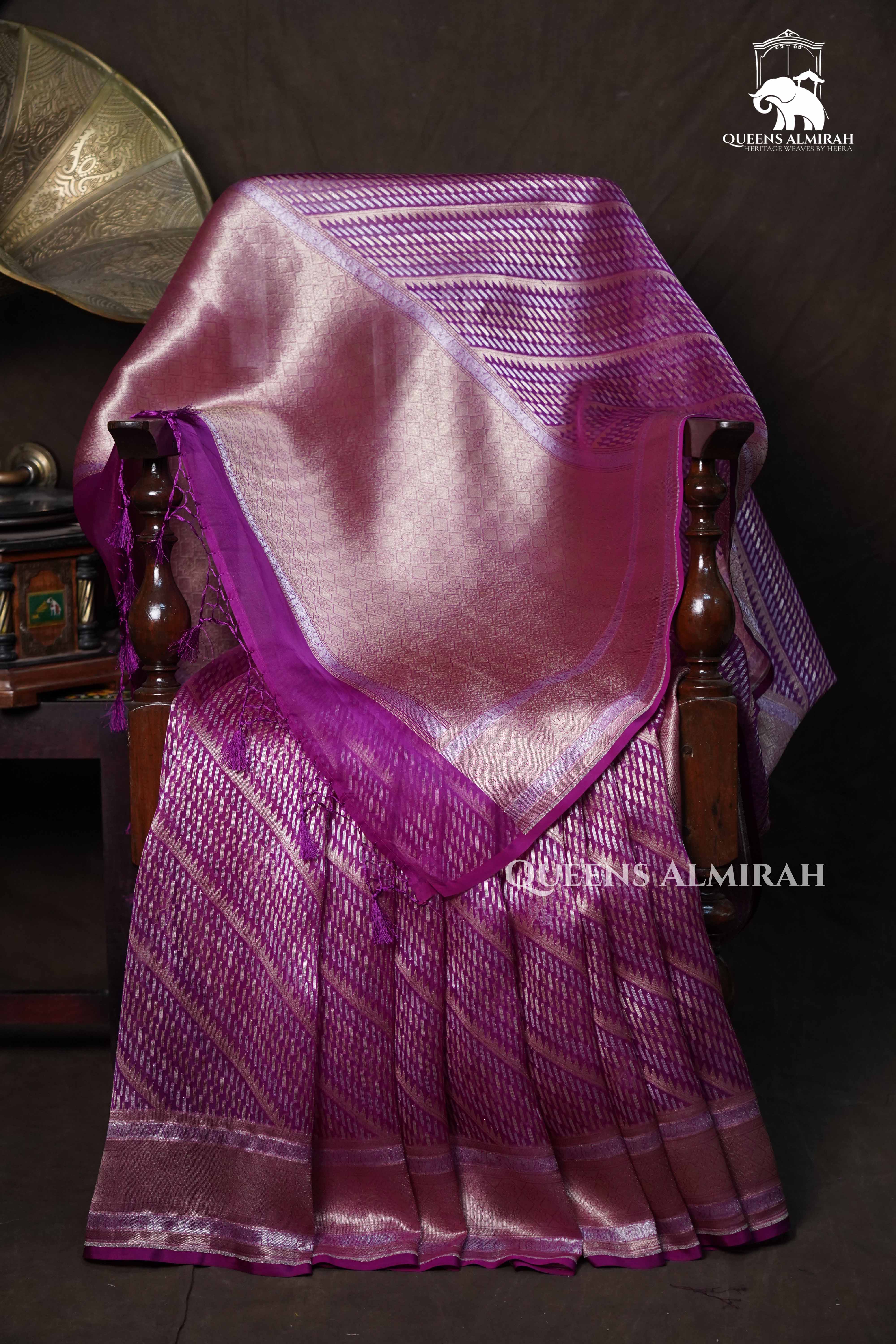 Vadamalli Purple Banarasi Organza Silk Saree