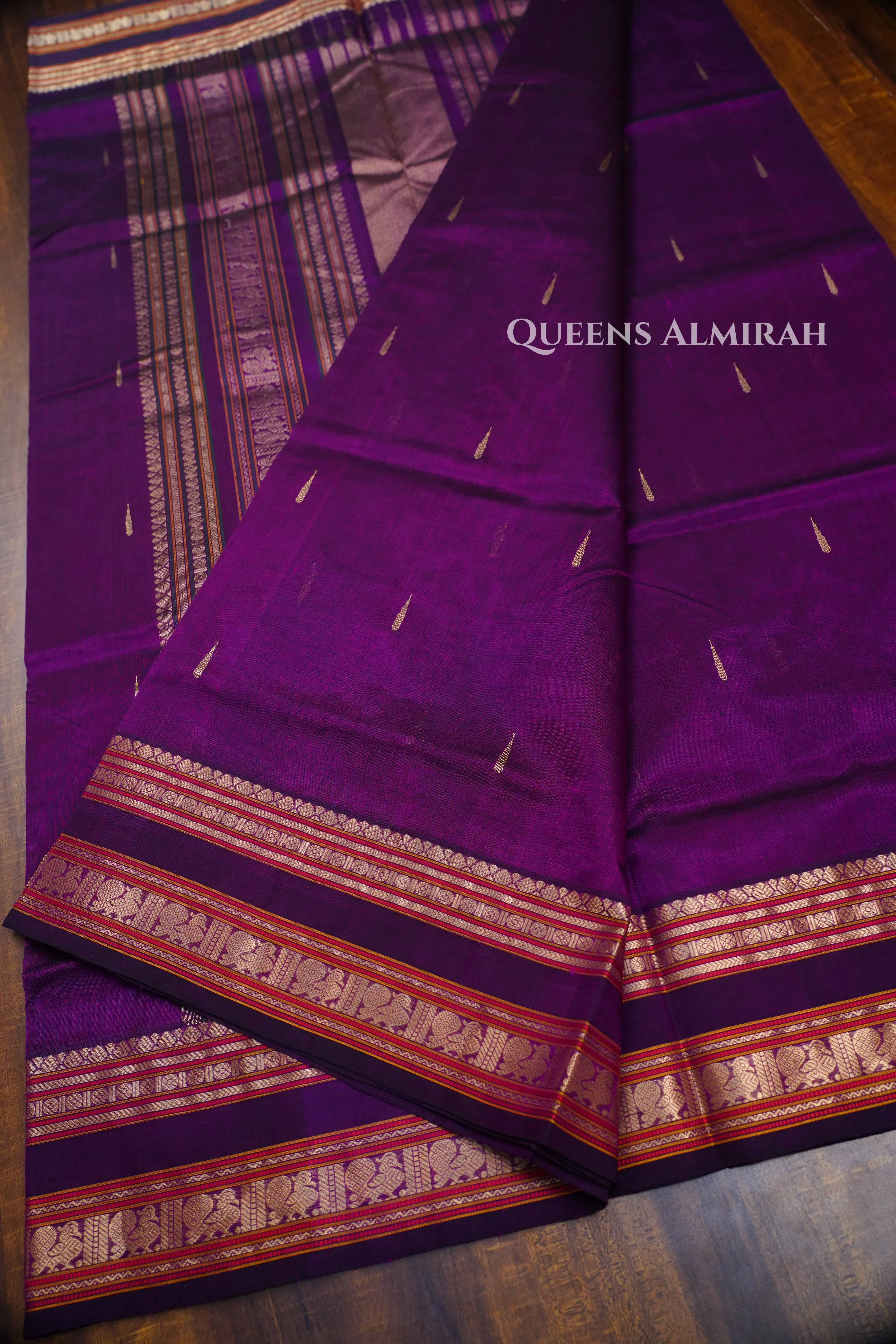 Purple-Karaikudi Chettinad Silk Cotton Saree