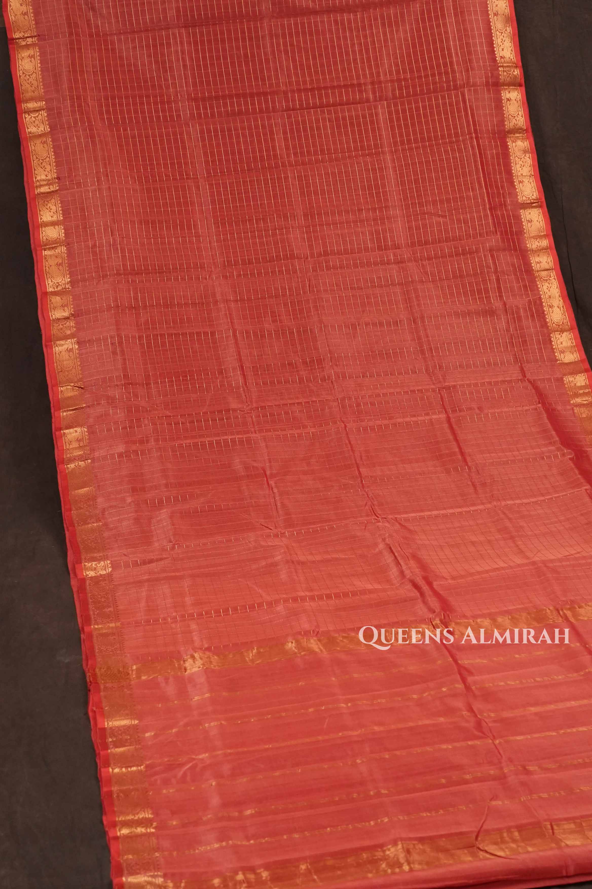 Pinkish Orange Pure Silk Cotton Saree