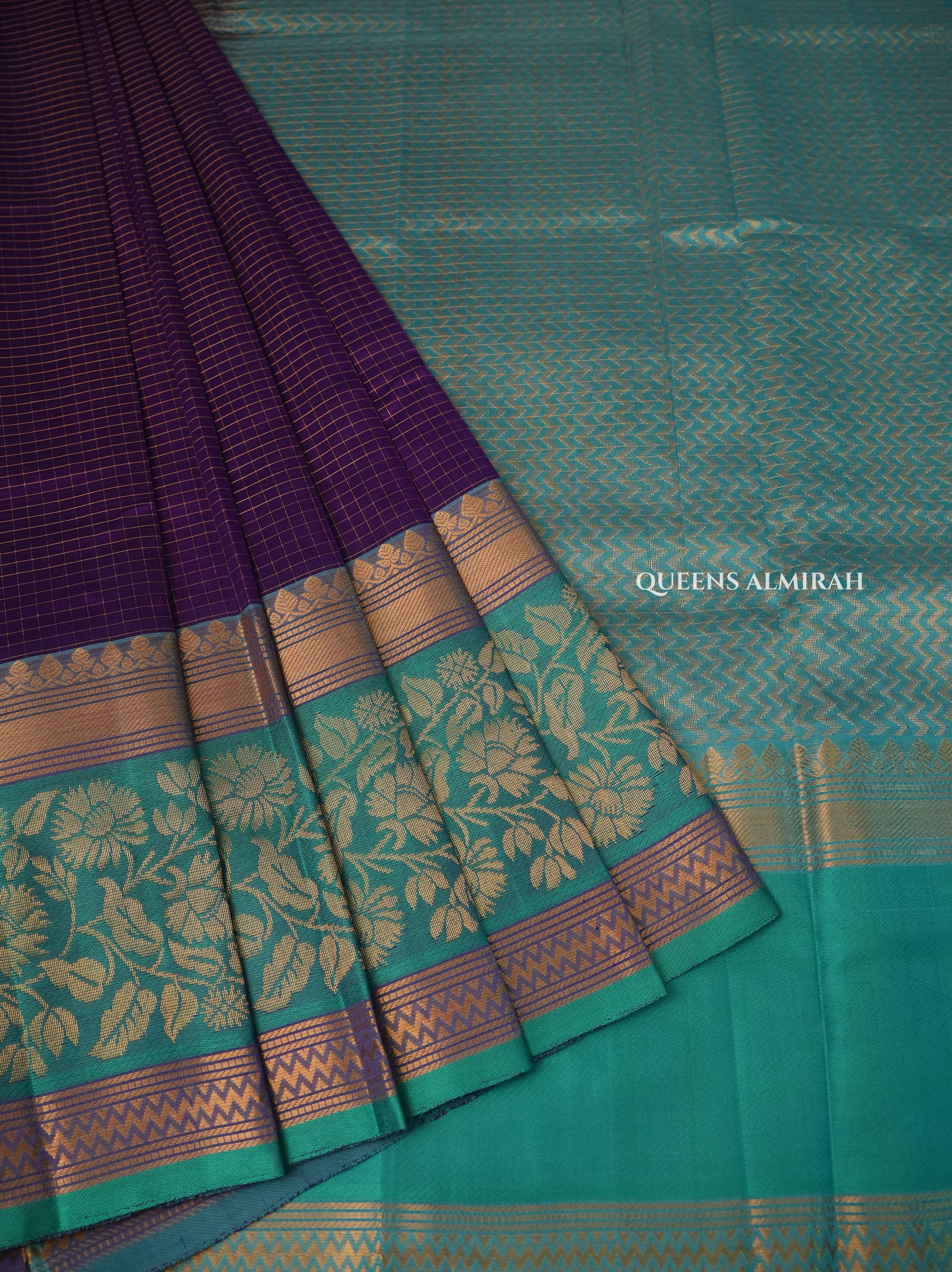 Purple With Sky Blue Border Pure Silk Cotton Saree