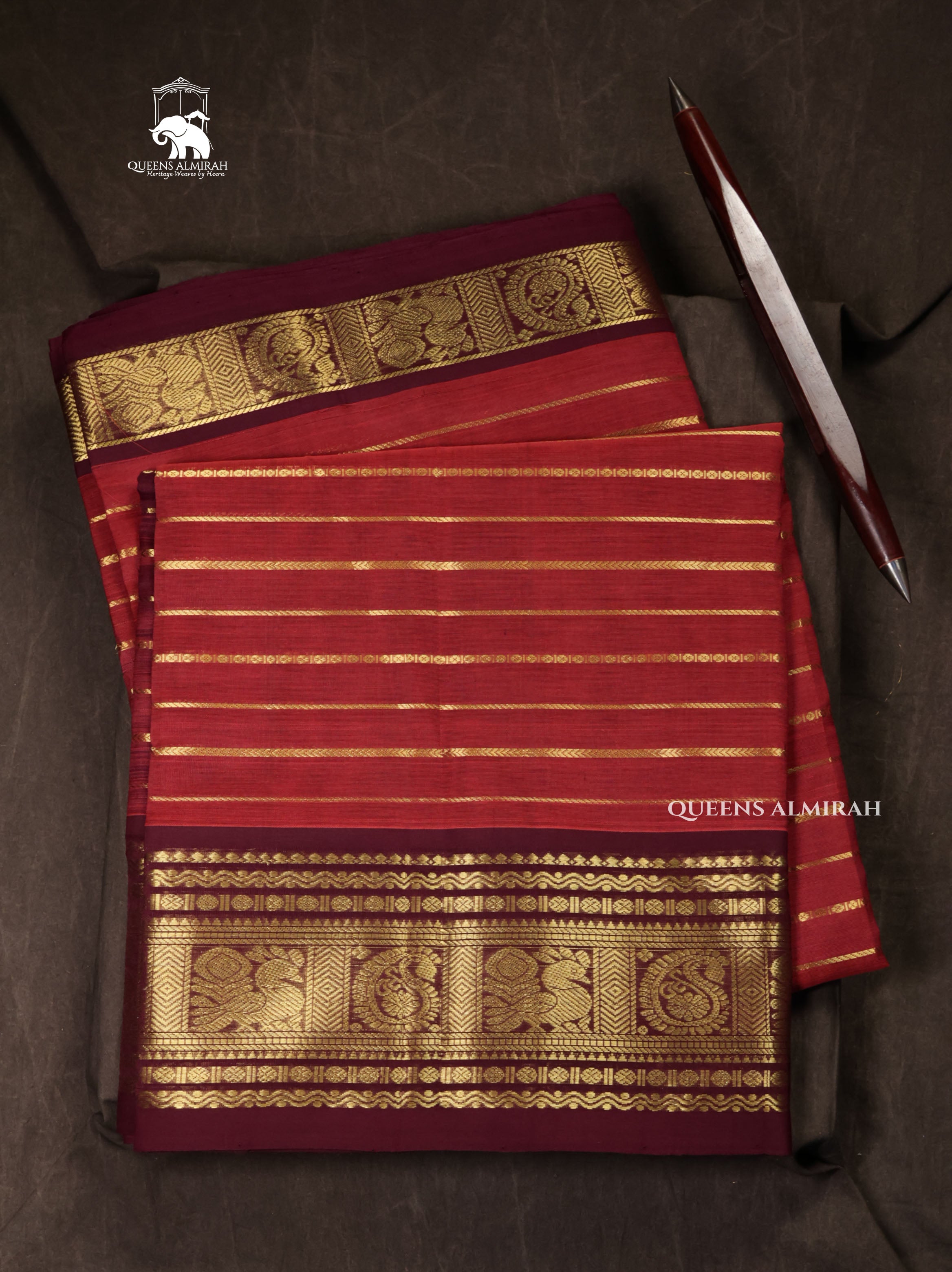Rust Orange With Brown Pure Silk Cotton Saree