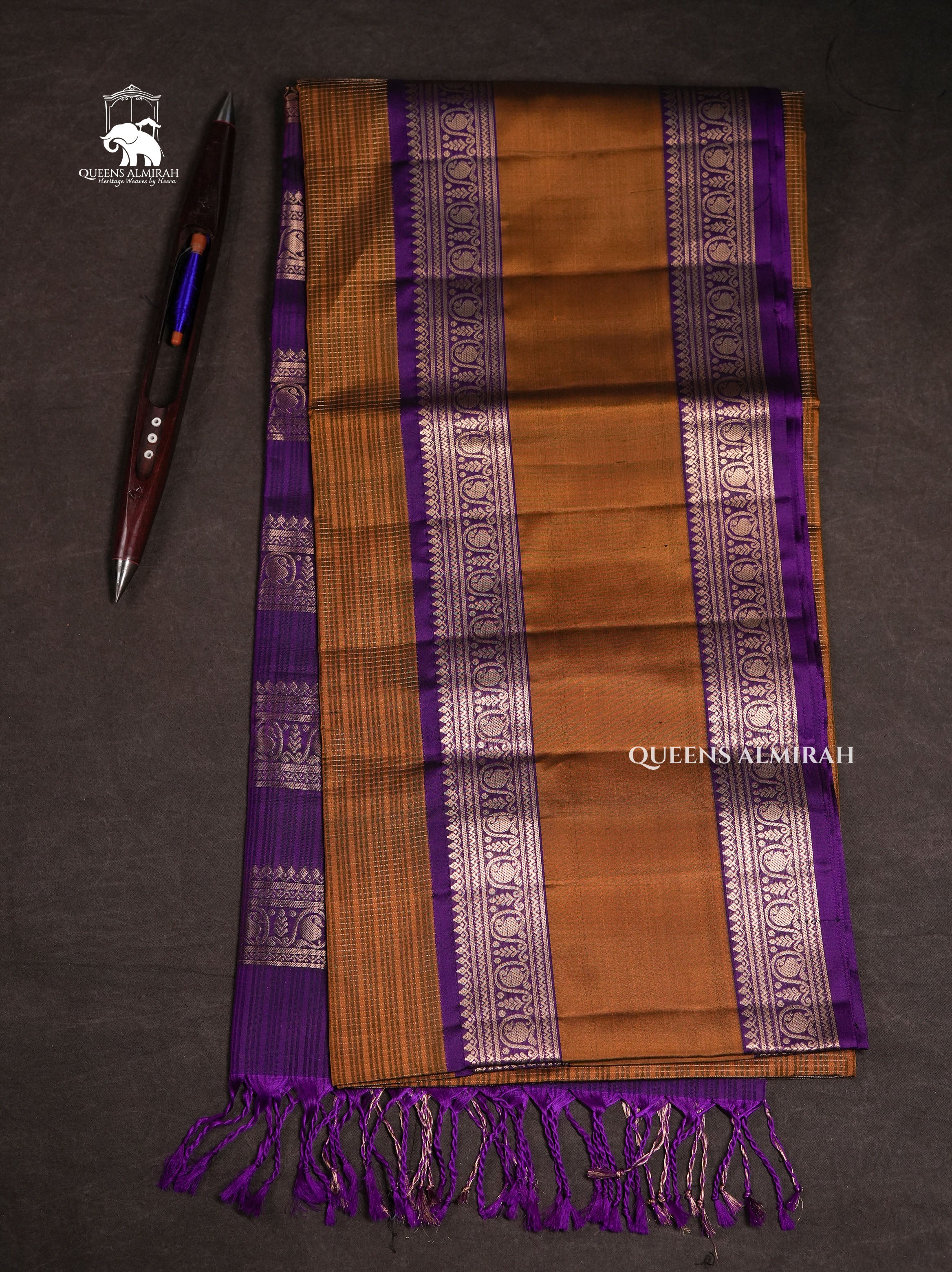 Mustard Brown Payadi With Dark Violet Pure Soft Silk Saree