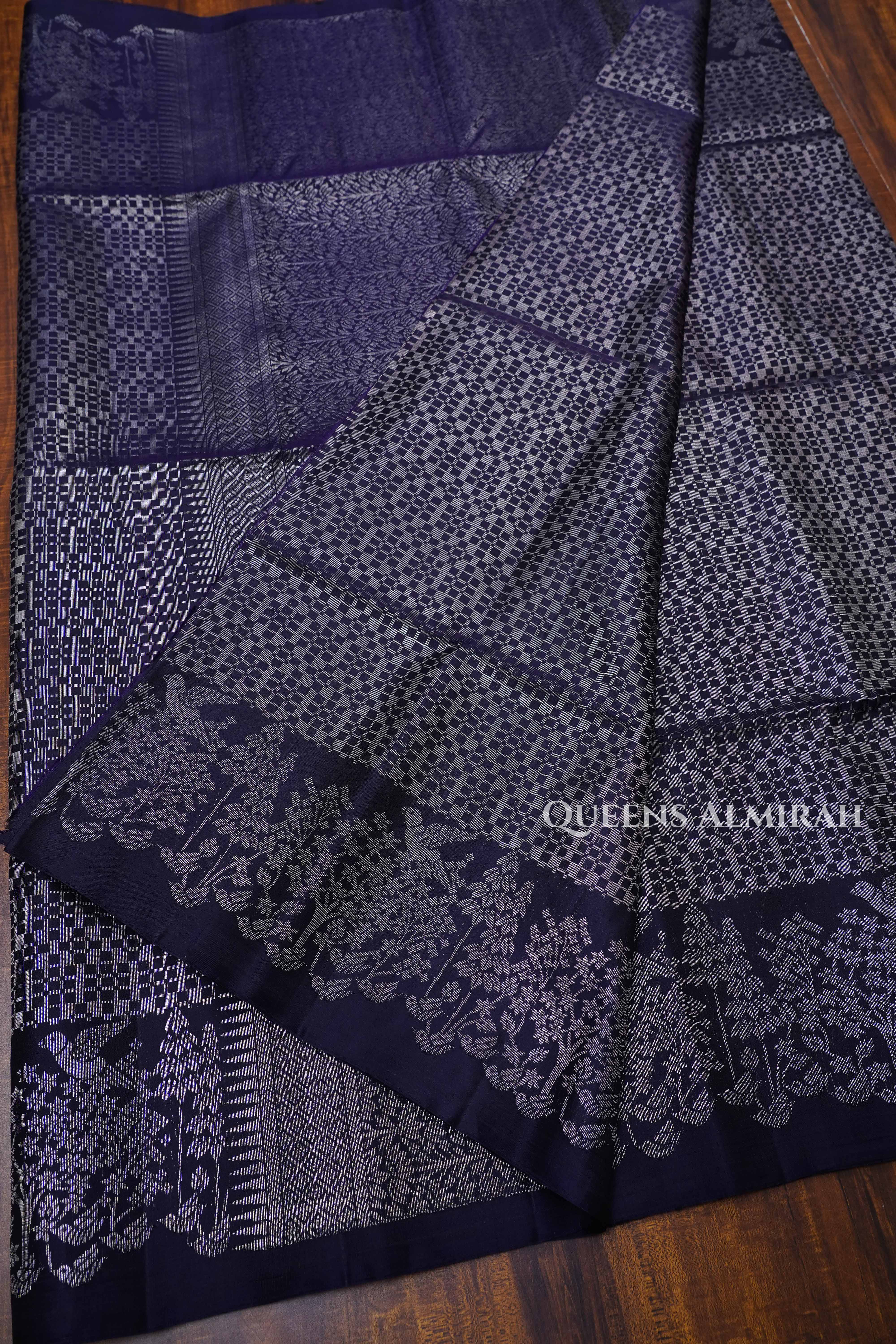 Dark Purple Pure Soft Silk Saree