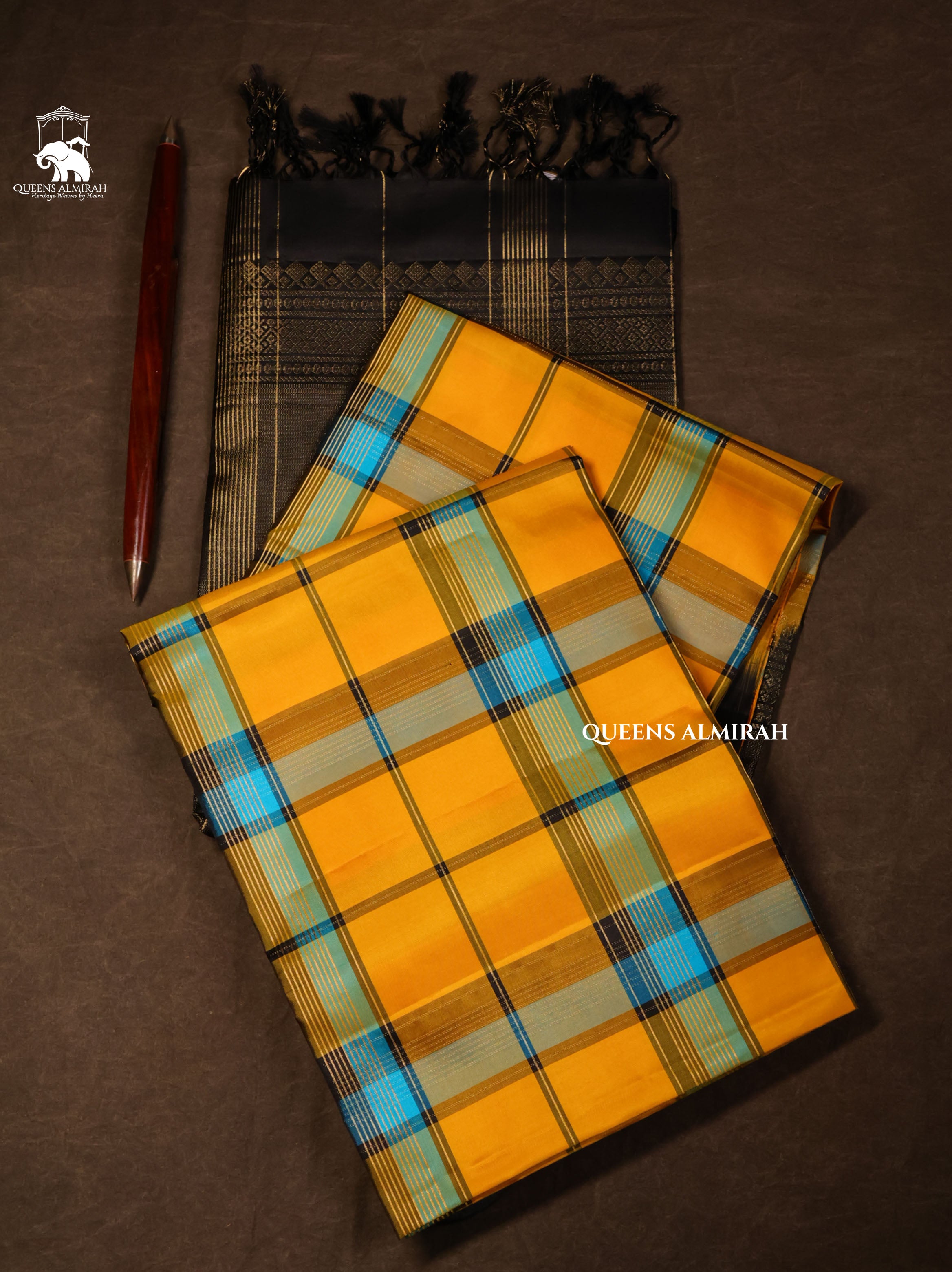 Yellow With Blue Pure Soft Silk Saree