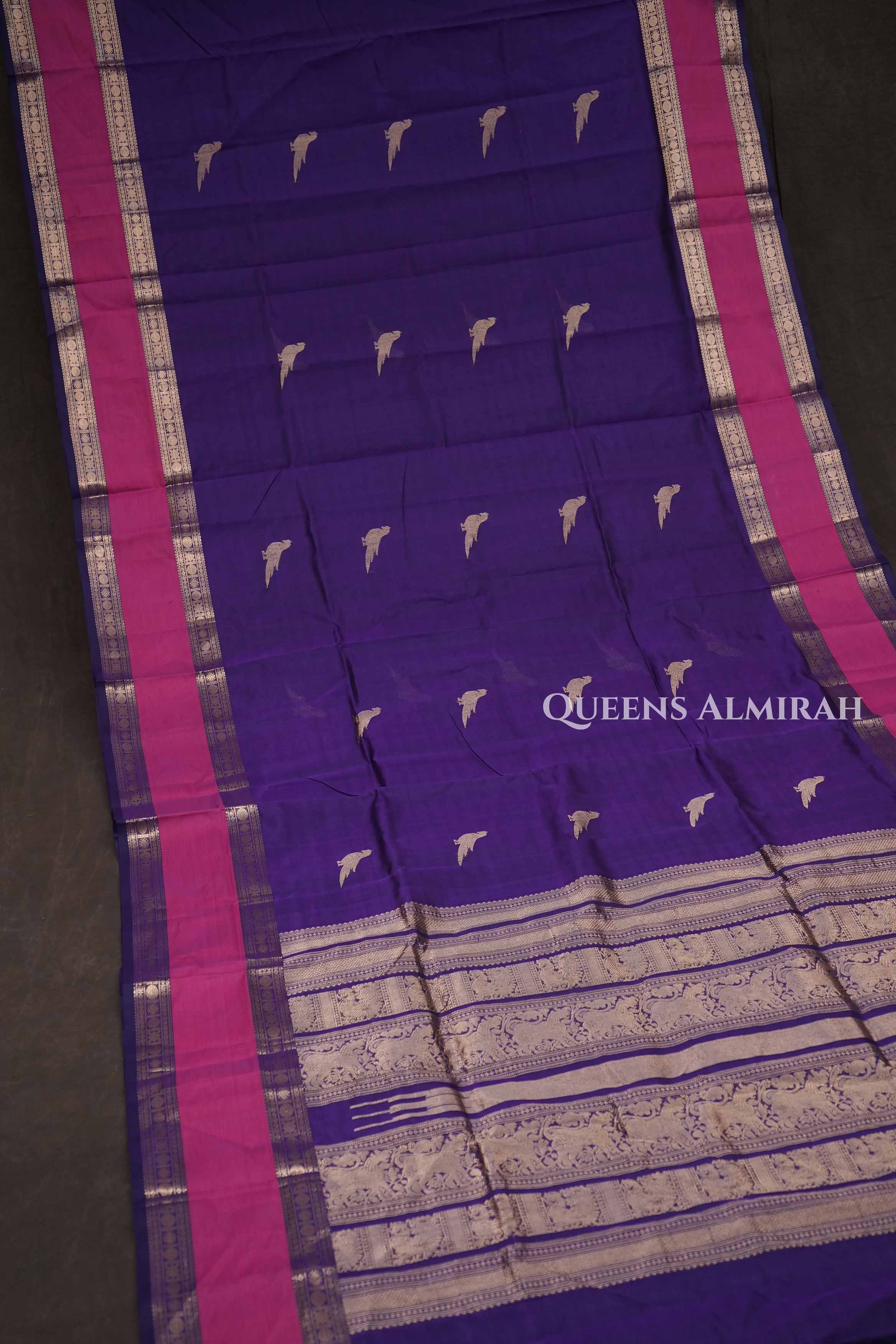Brinjal Purple With Pink Chettinad Silk Cotton Saree