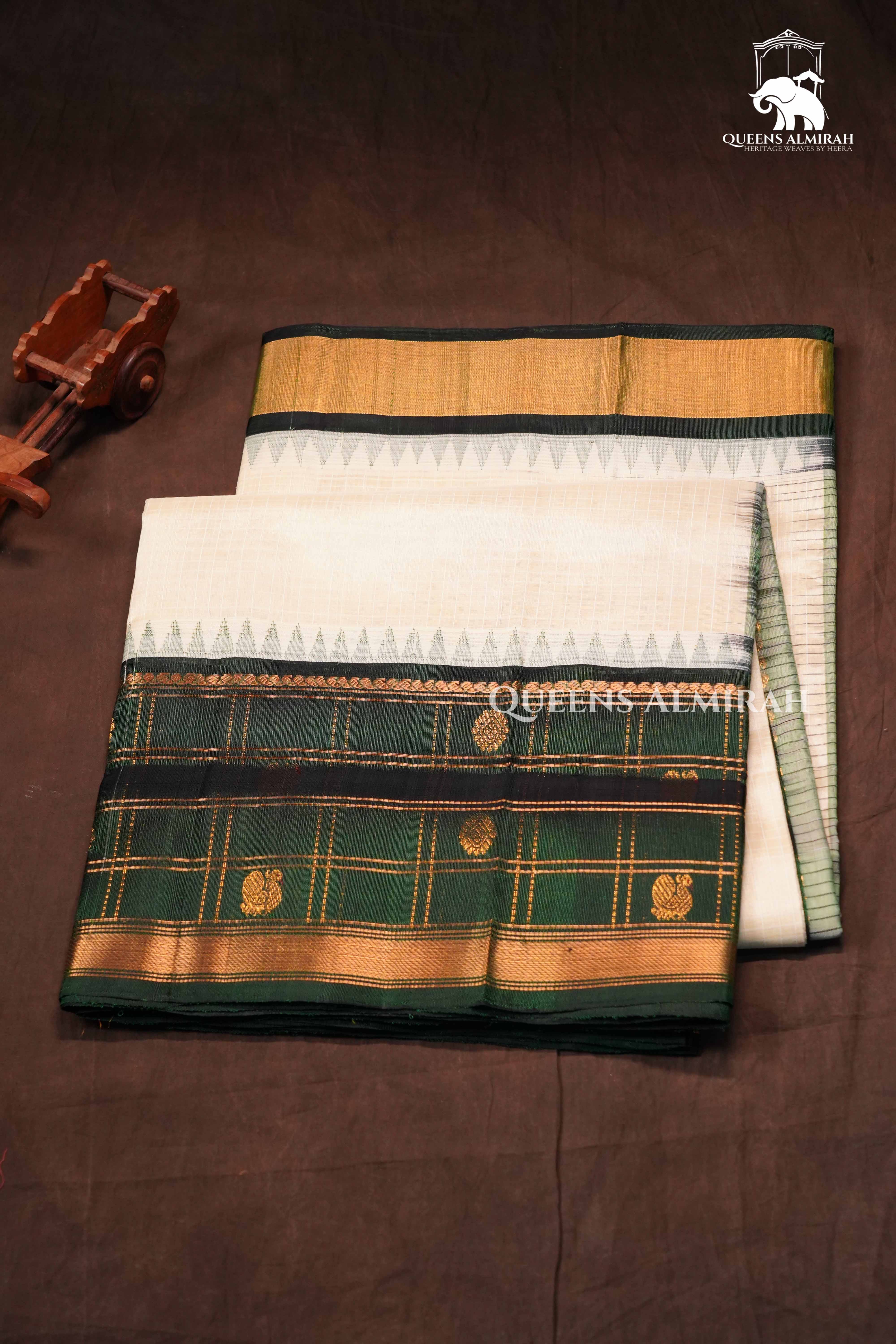 White With Green Pure Kanchi Silk Cotton Saree