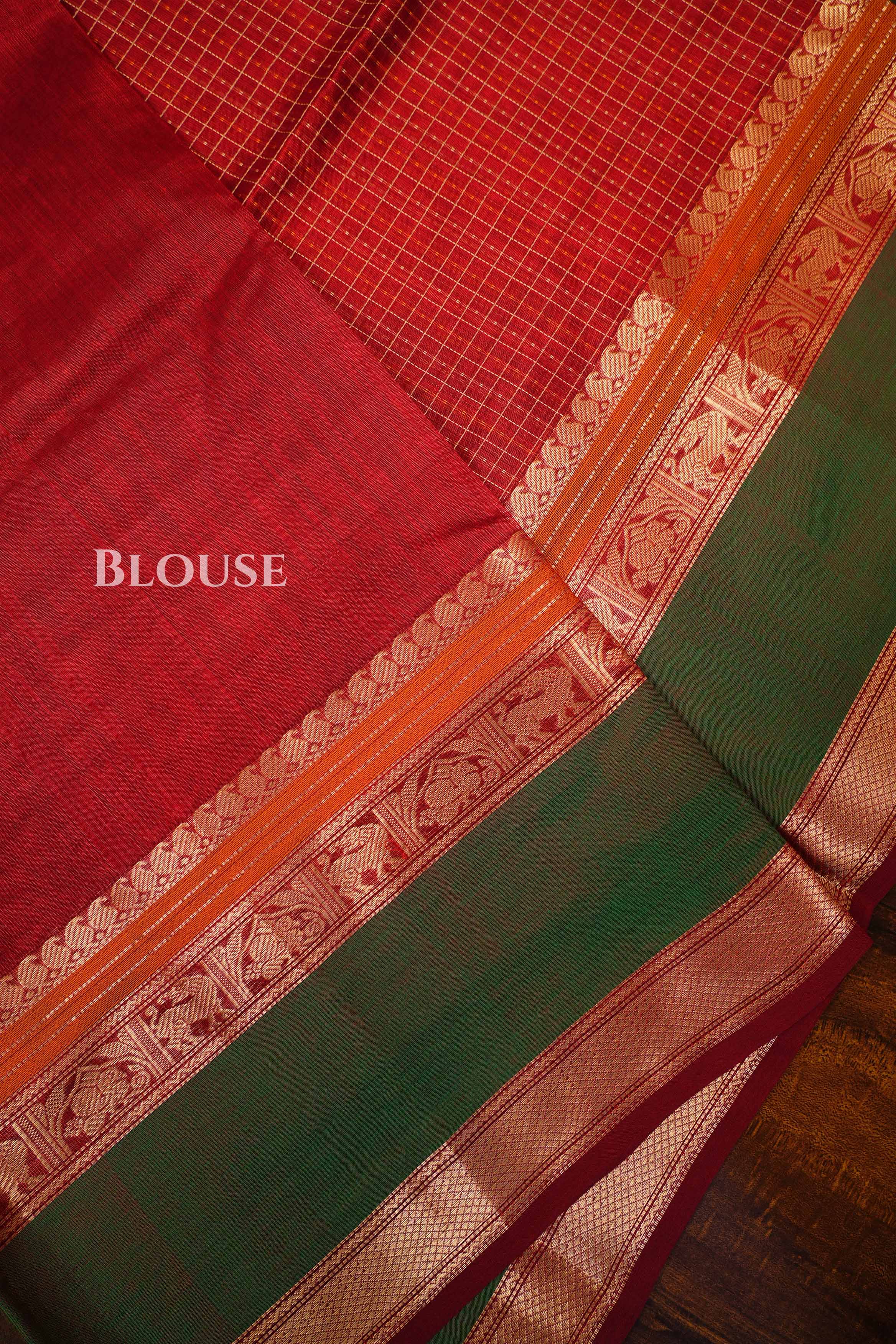Red With Green Chettinad Silk Cotton Saree
