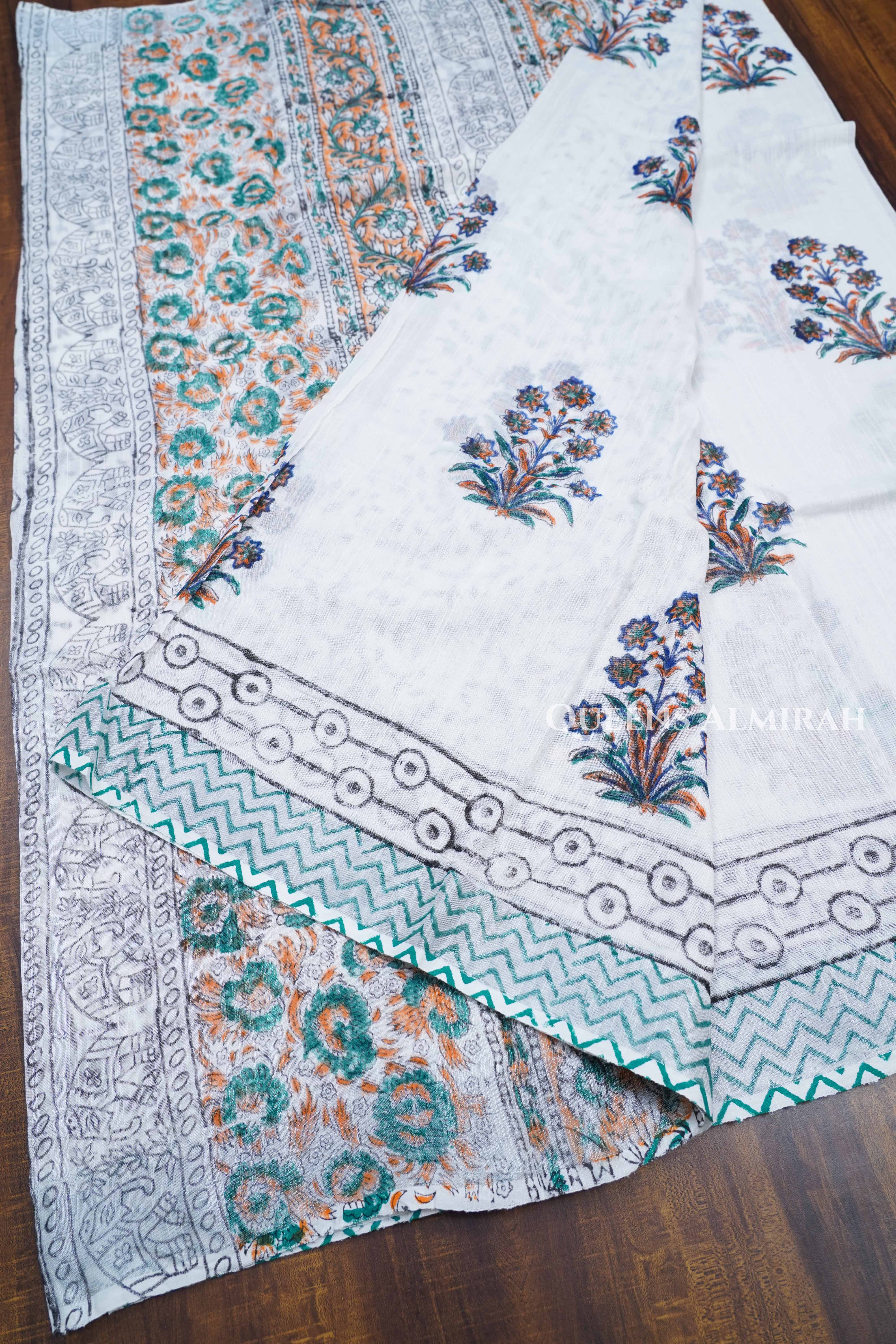 White Linen Cotton Saree 2