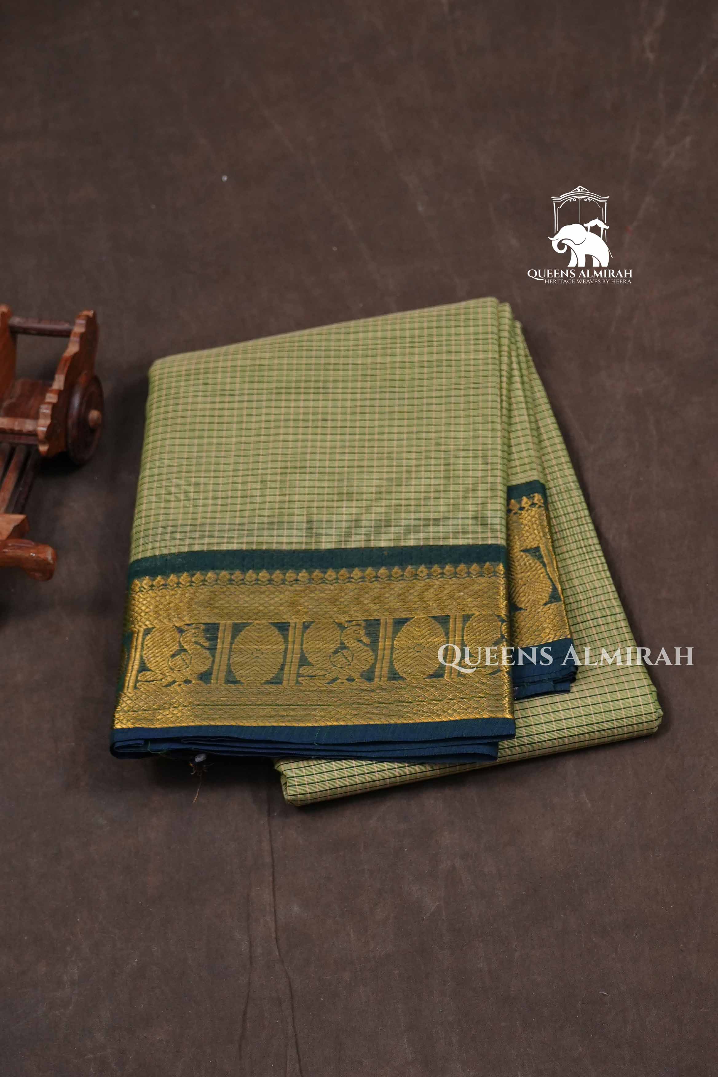 Olive Green With Dark Green Kanchi Cotton Saree