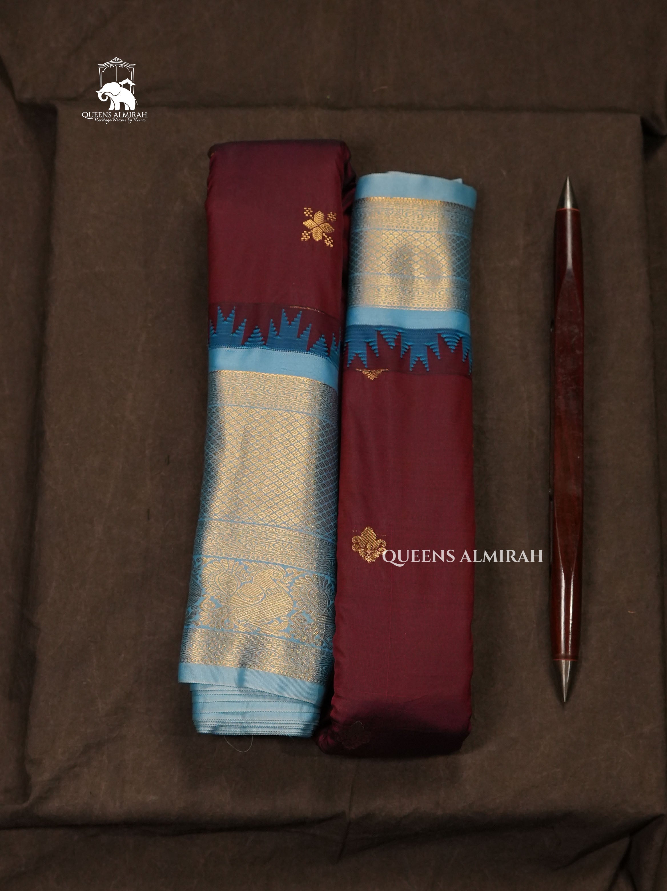 Maroon With Blue Semi Gadwal Silk Saree