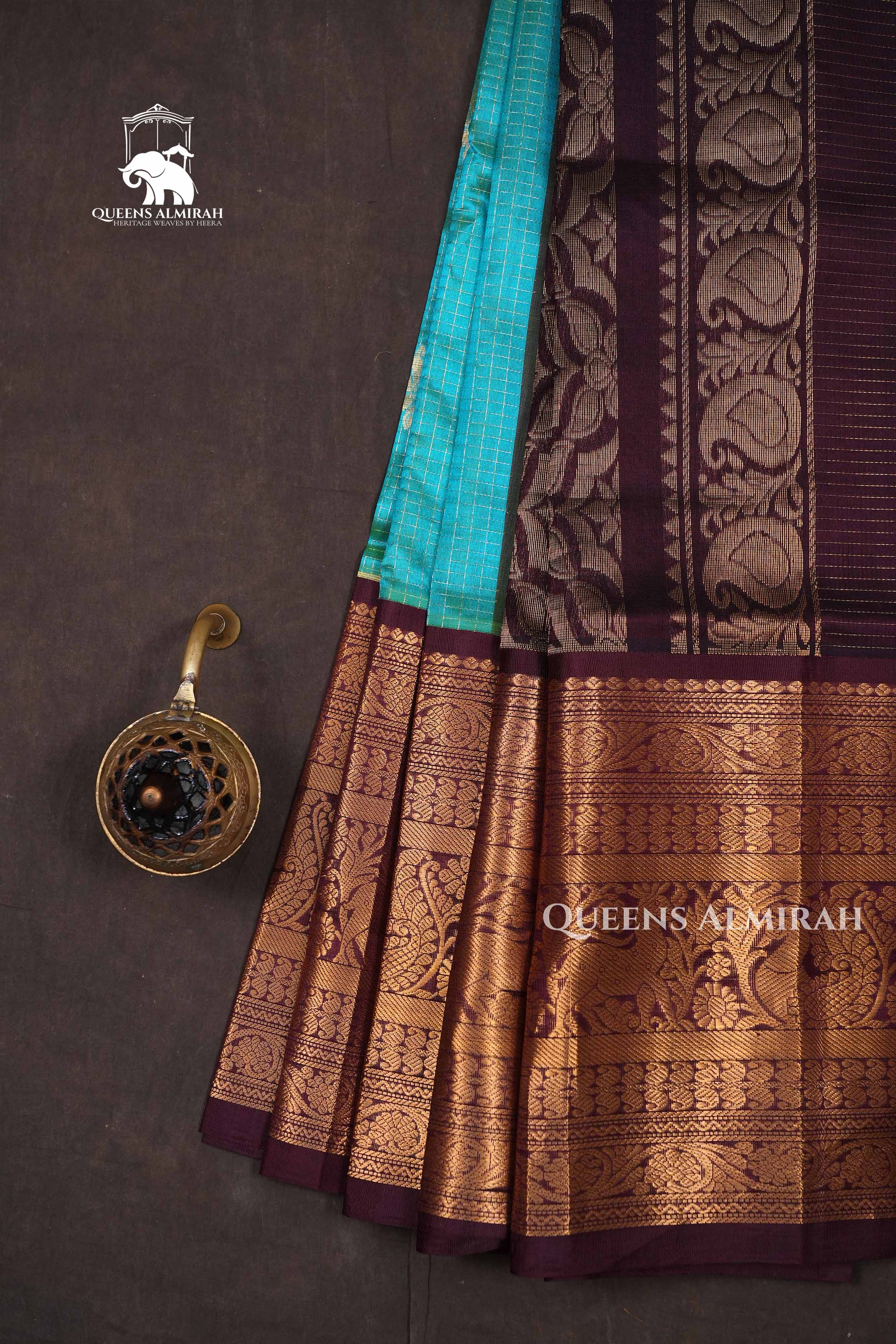 Sea Green With Coffee Powder Brown Pure Silk Cotton Saree