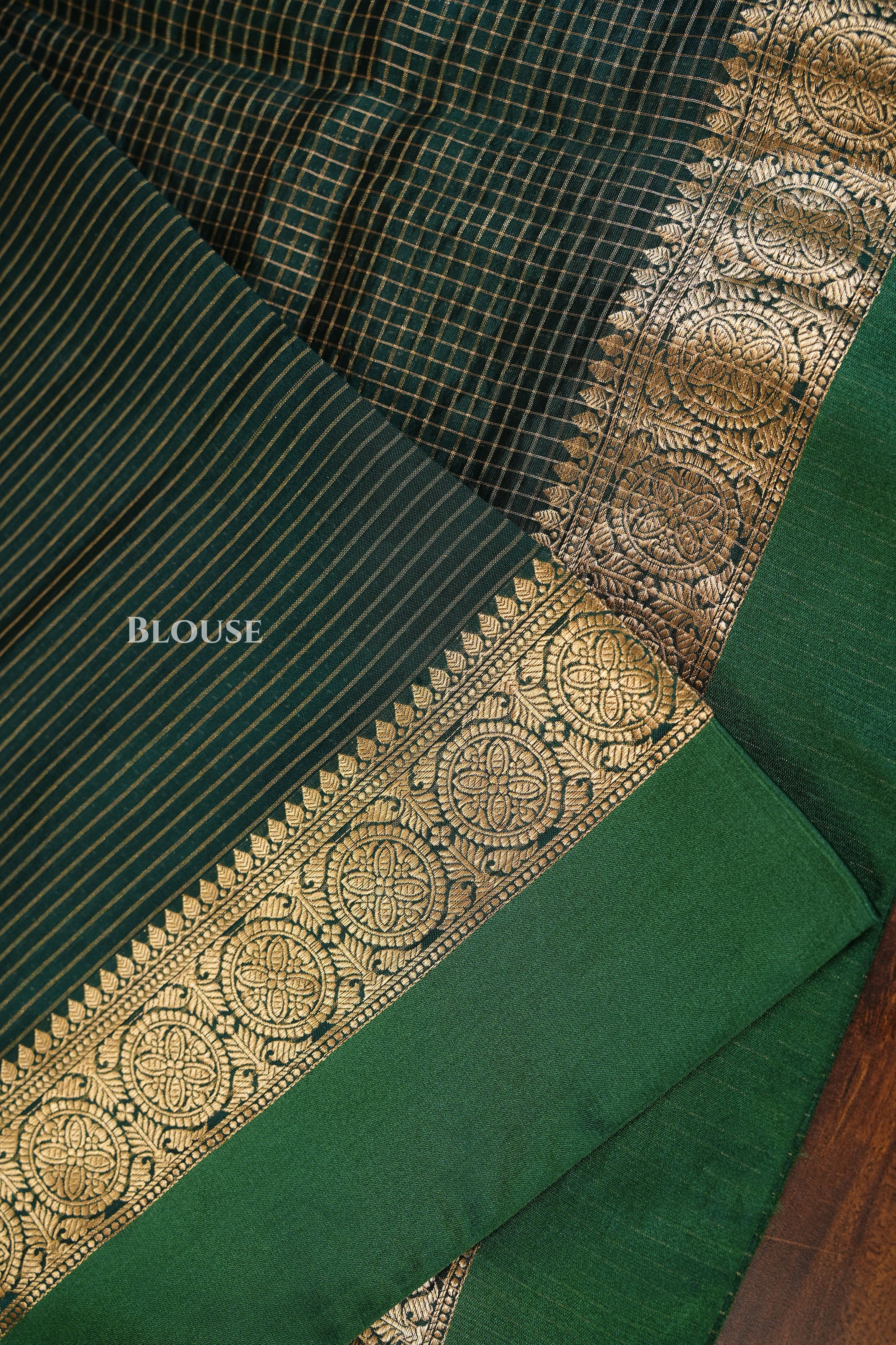 Bottle Green Maheshwari Silk Saree