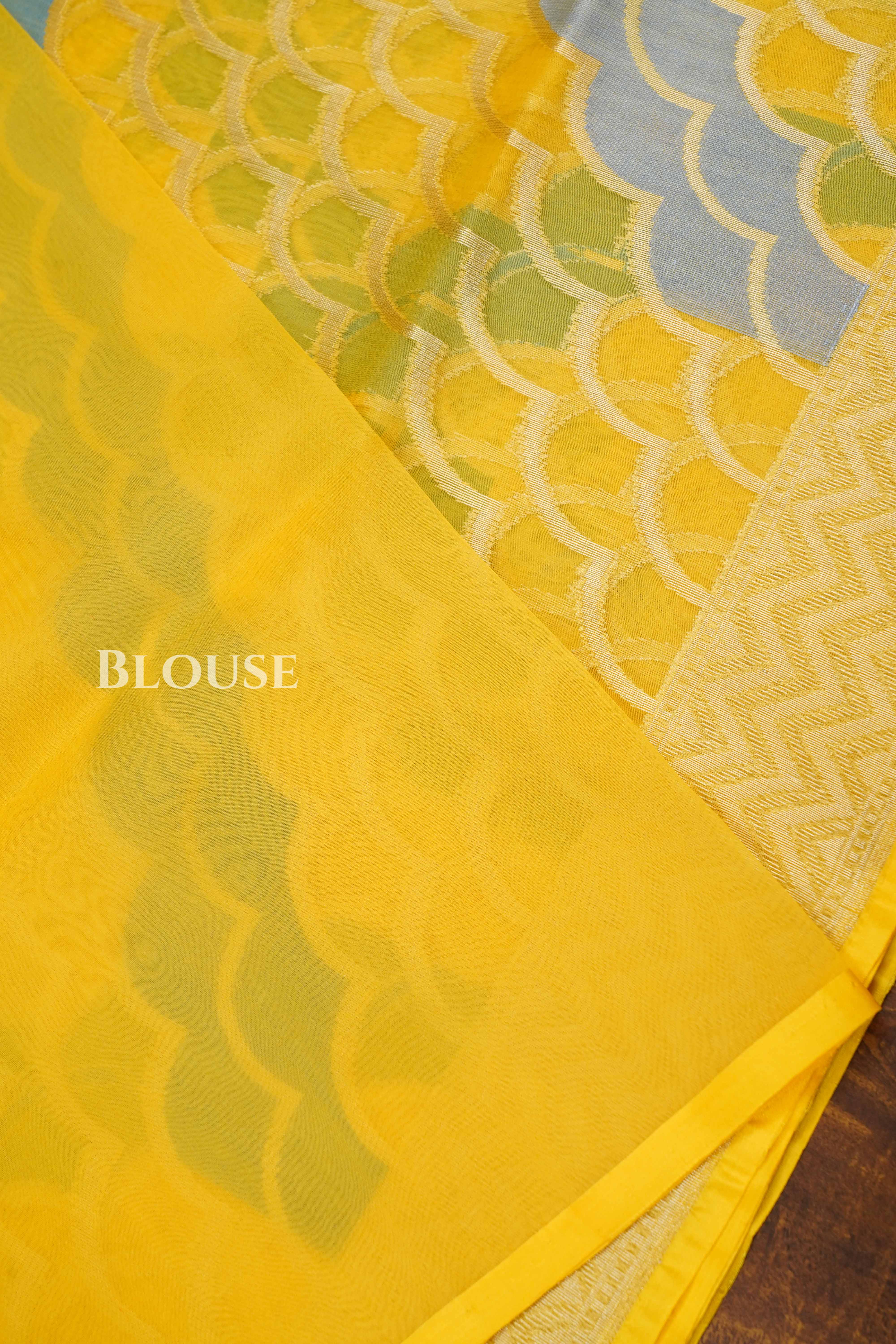 Yellow Banarasi Organza Silk Saree