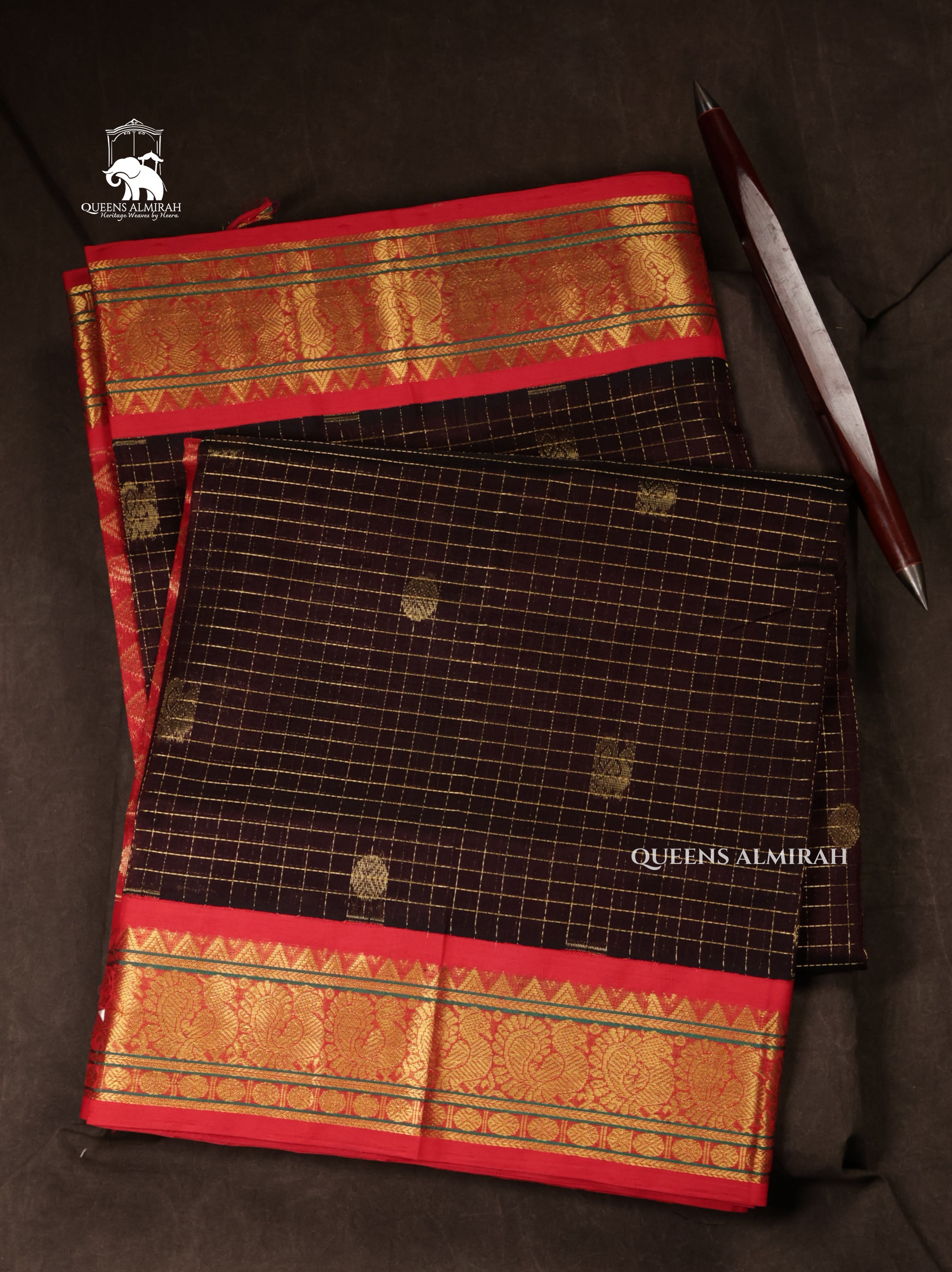 Coffe Powder Brown With Red Pure Silk Cotton Saree