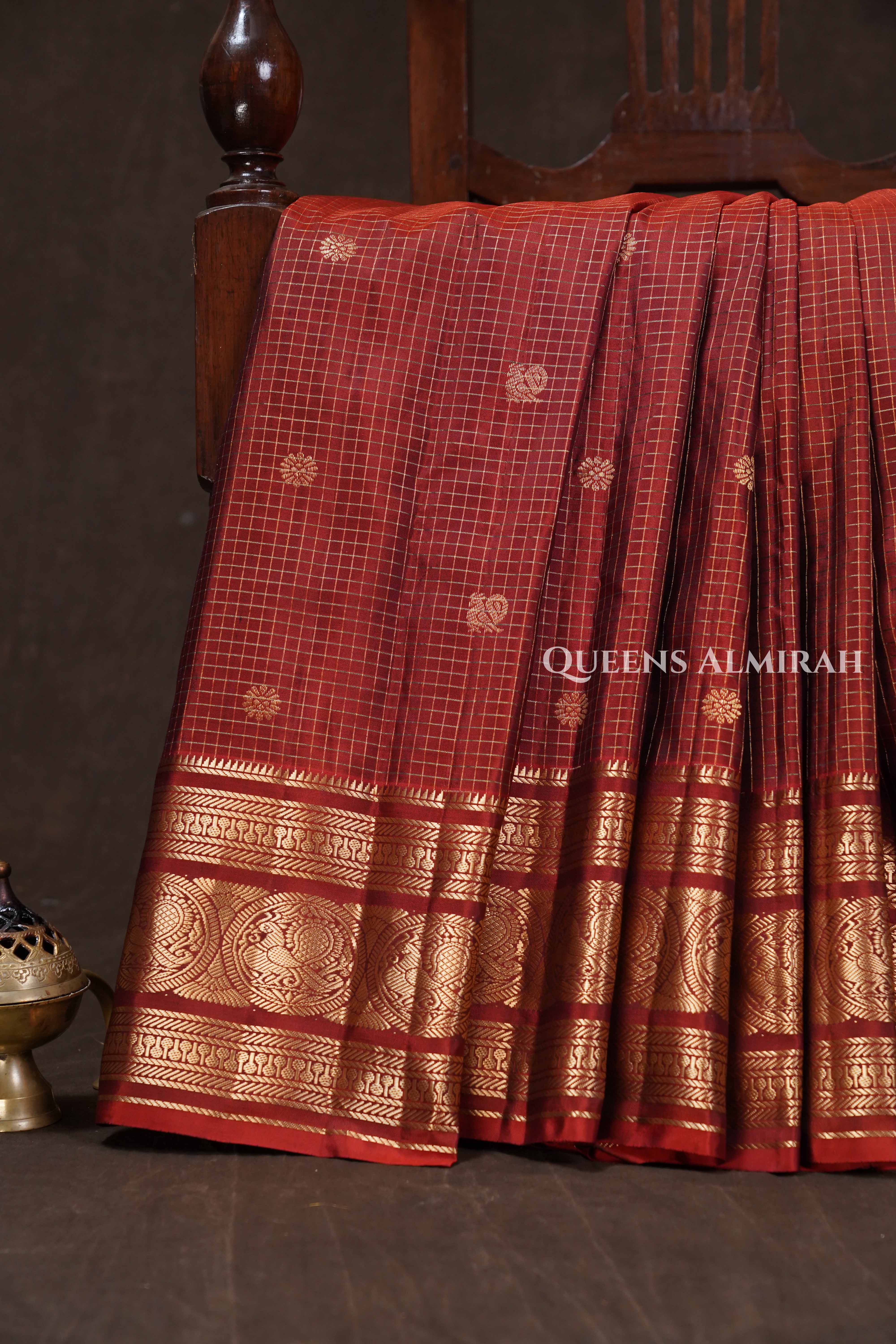 Rust Orange Vintage Pure Kanchivaram Silk Saree