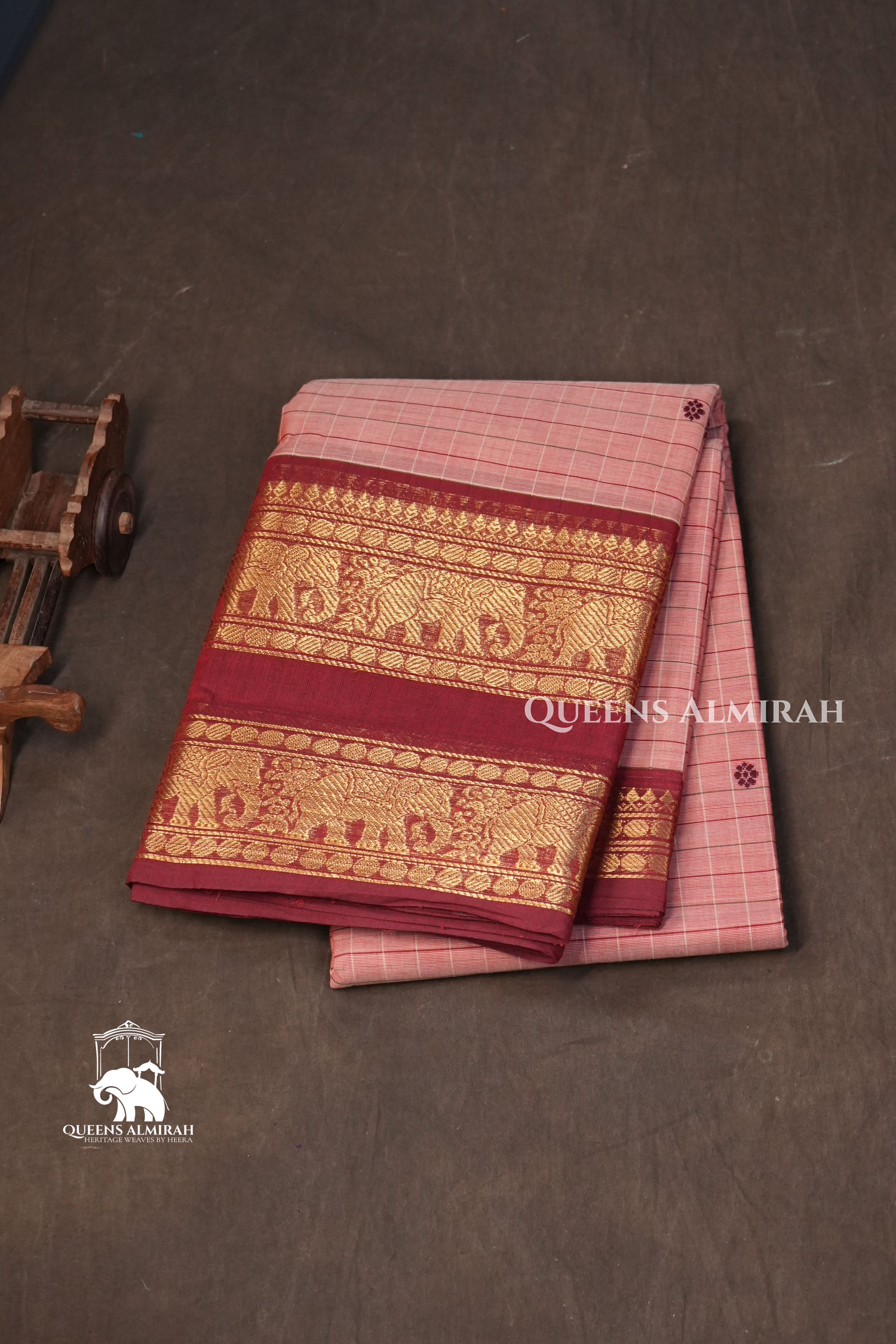 Pink With Maroon Kanchi Cotton Saree