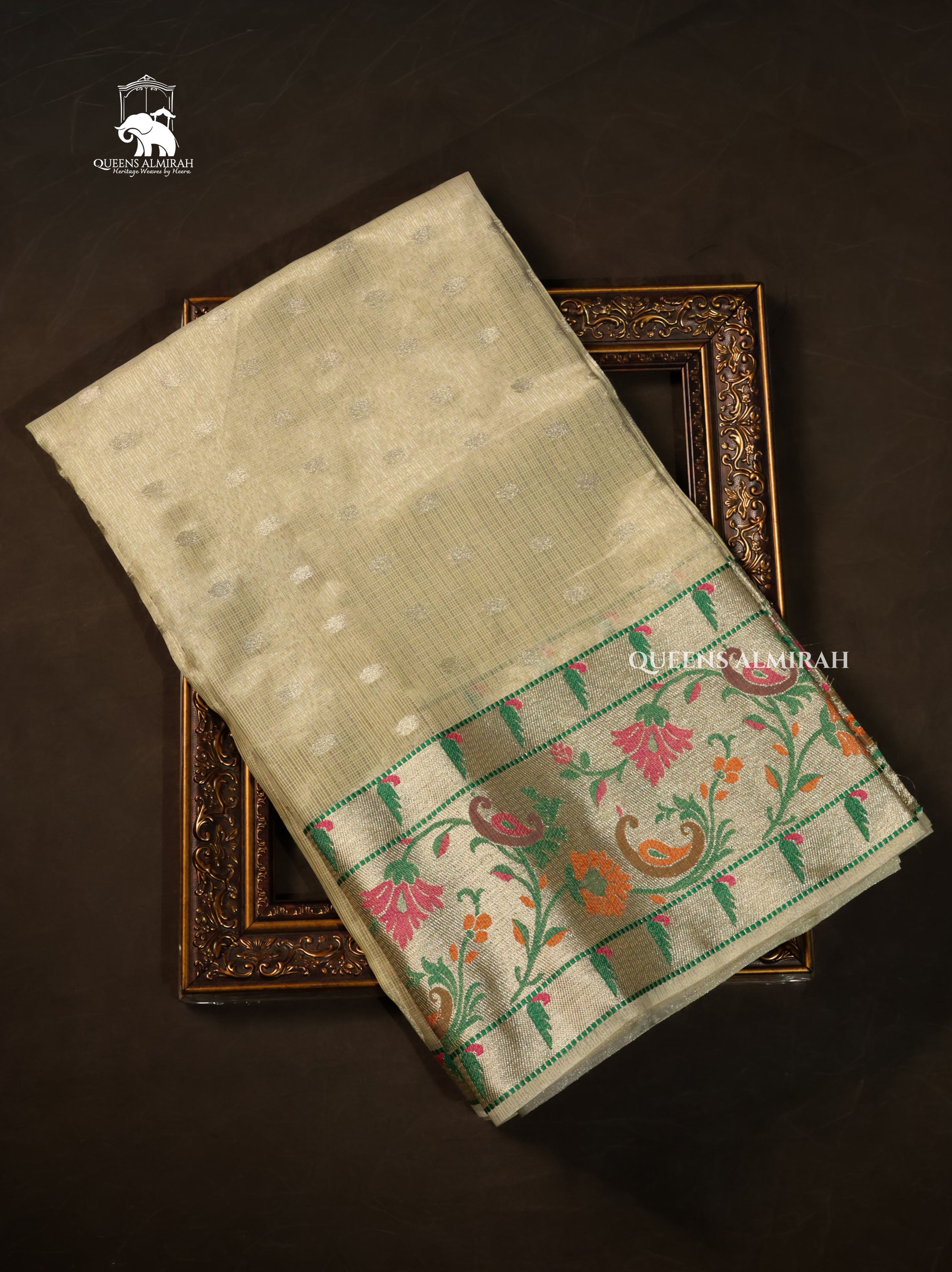 Ivory With Floral Border Semi Kota Silk Cotton Saree
