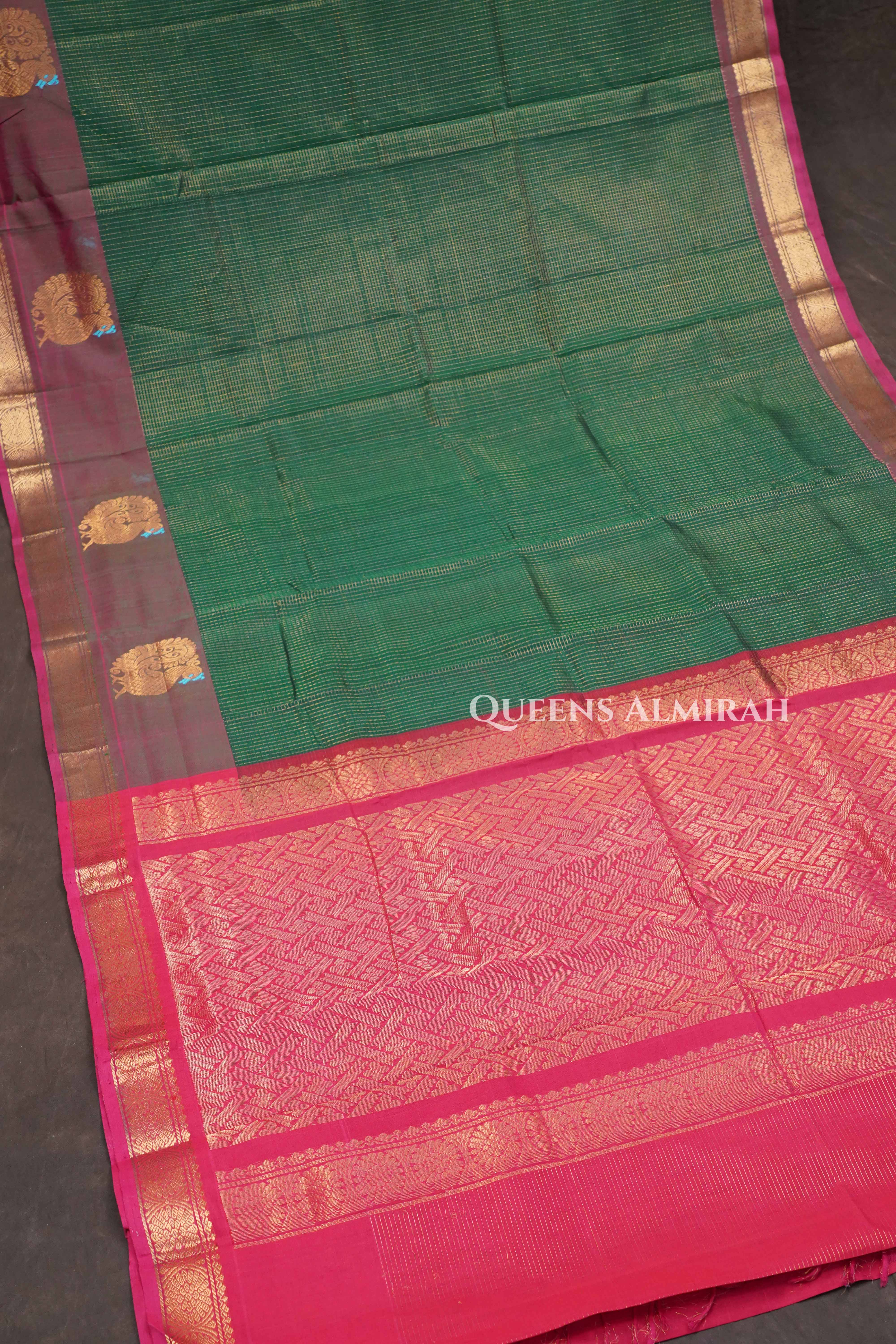 Dark Green With Red Pure Kanchi Silk Cotton Saree