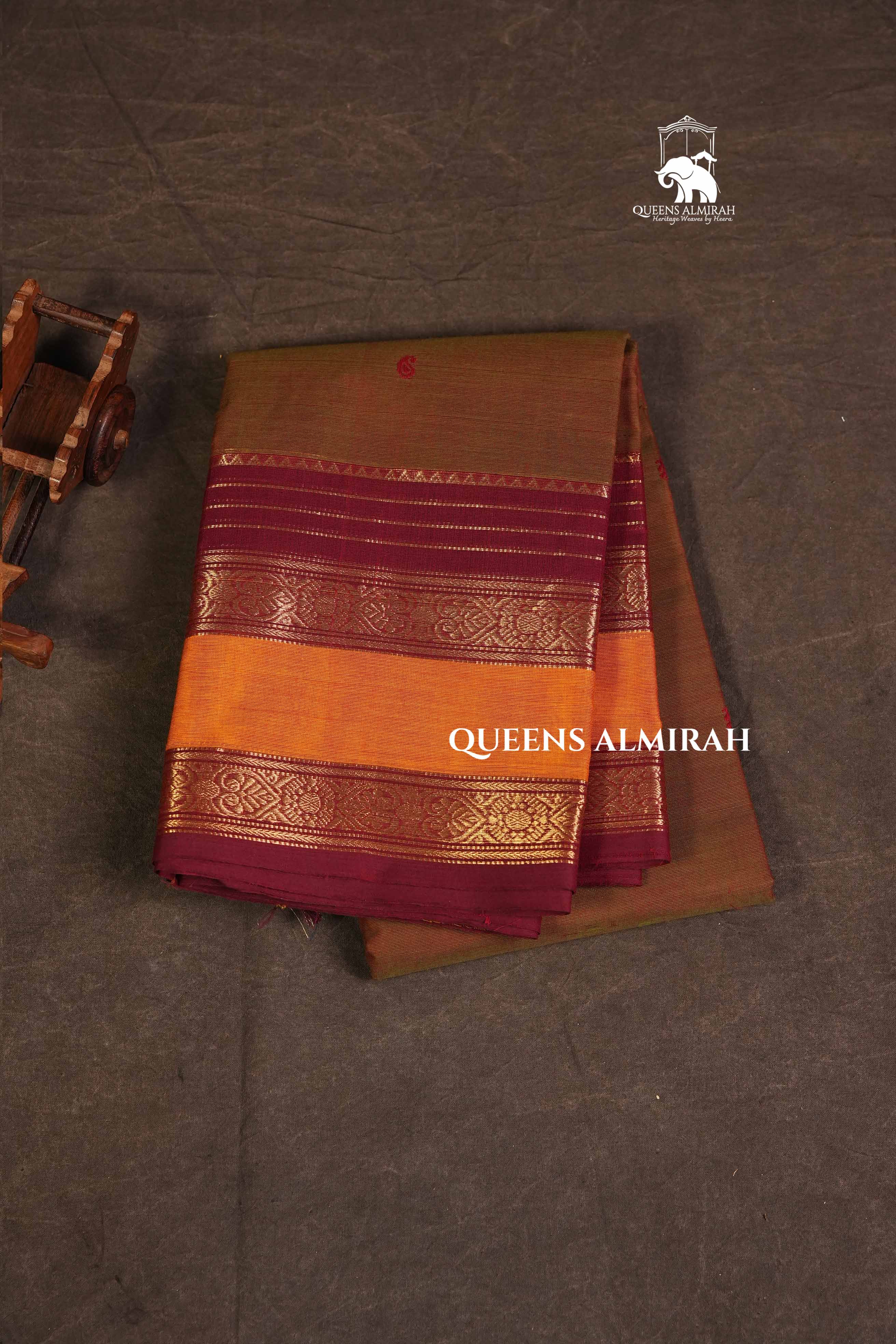 Brown With Red Kanchi Cotton Saree