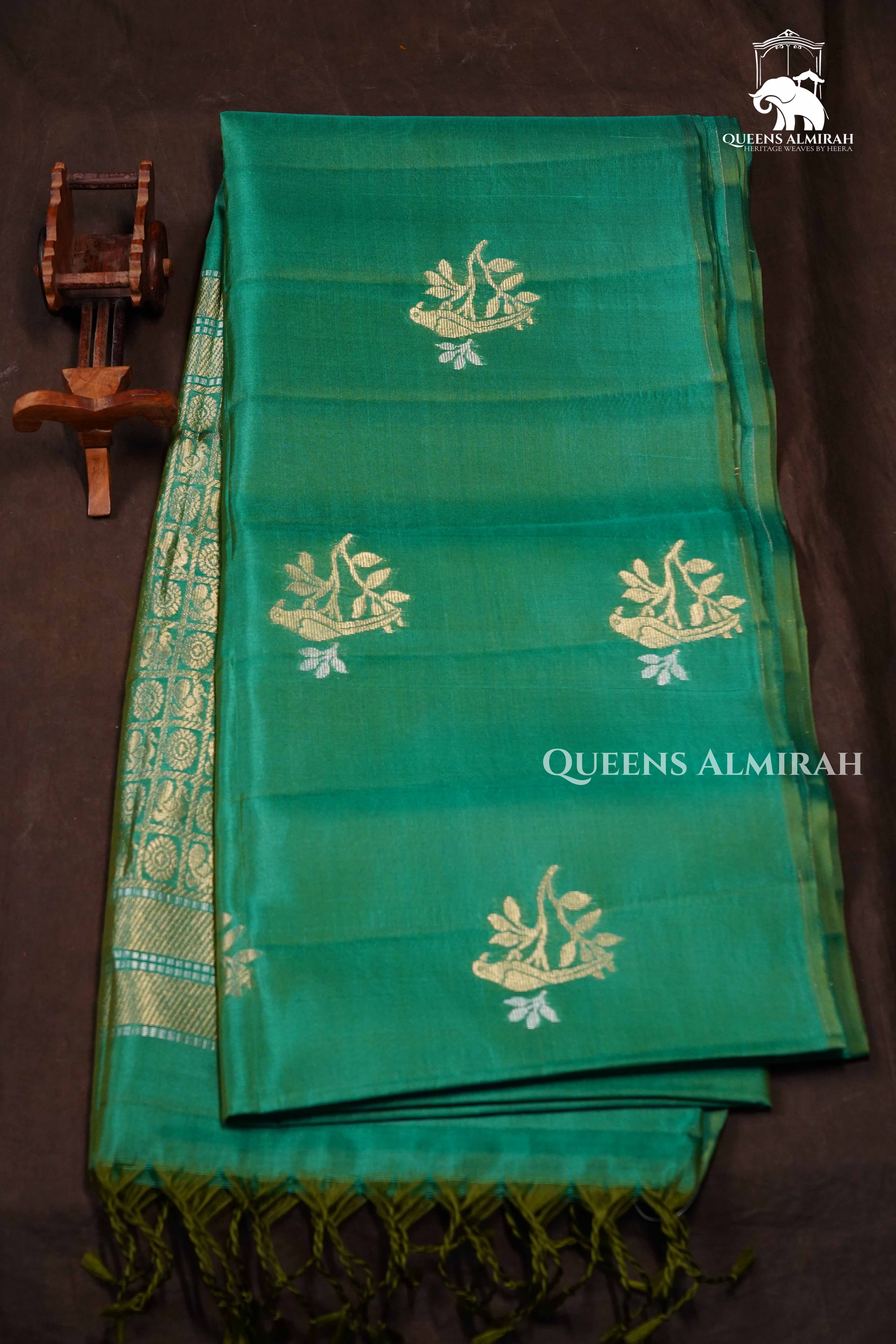 Sea Green Pure Soft Silk Saree