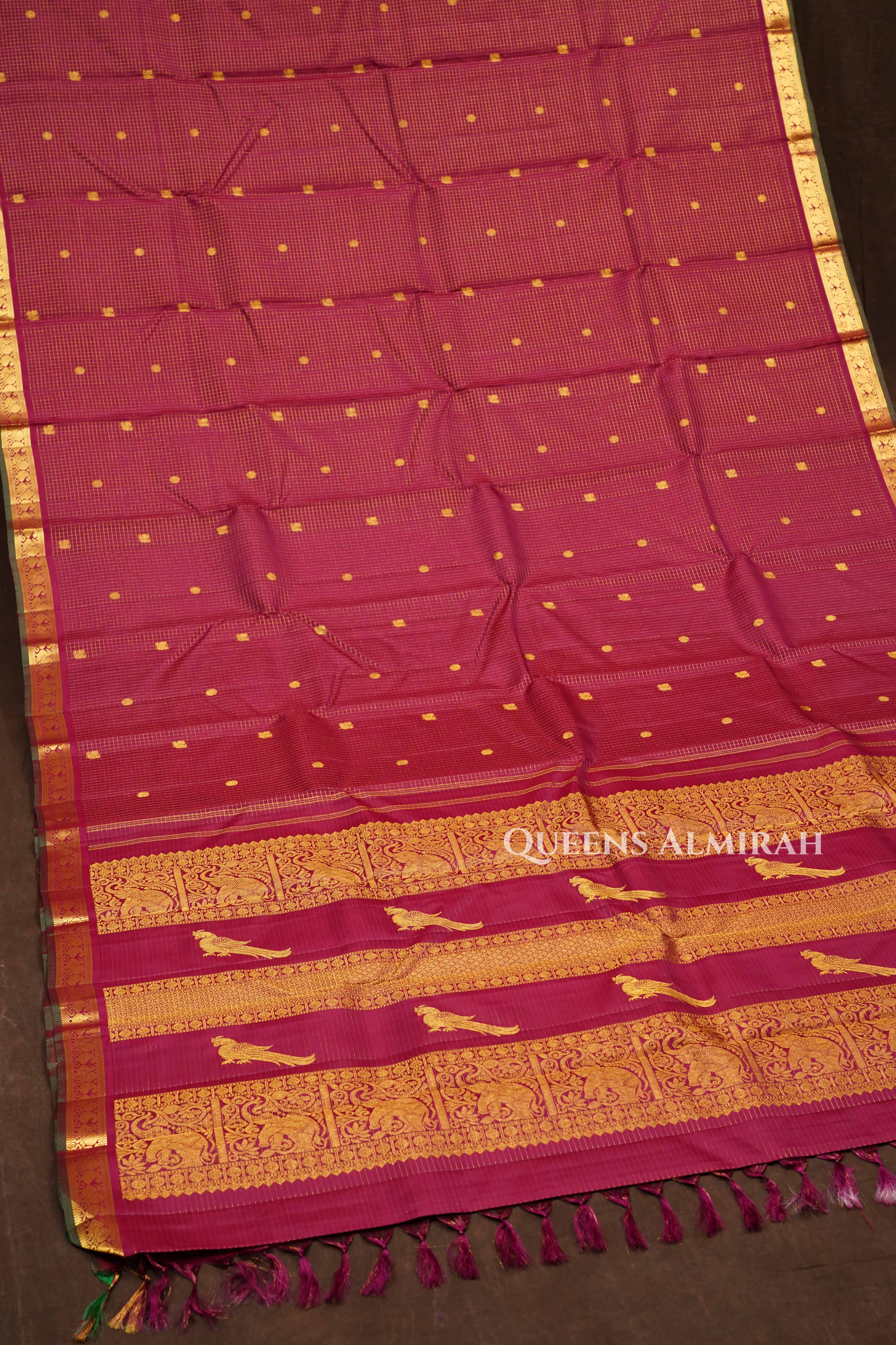 Burgundy With Green Pure Kanchivaram Silk Saree