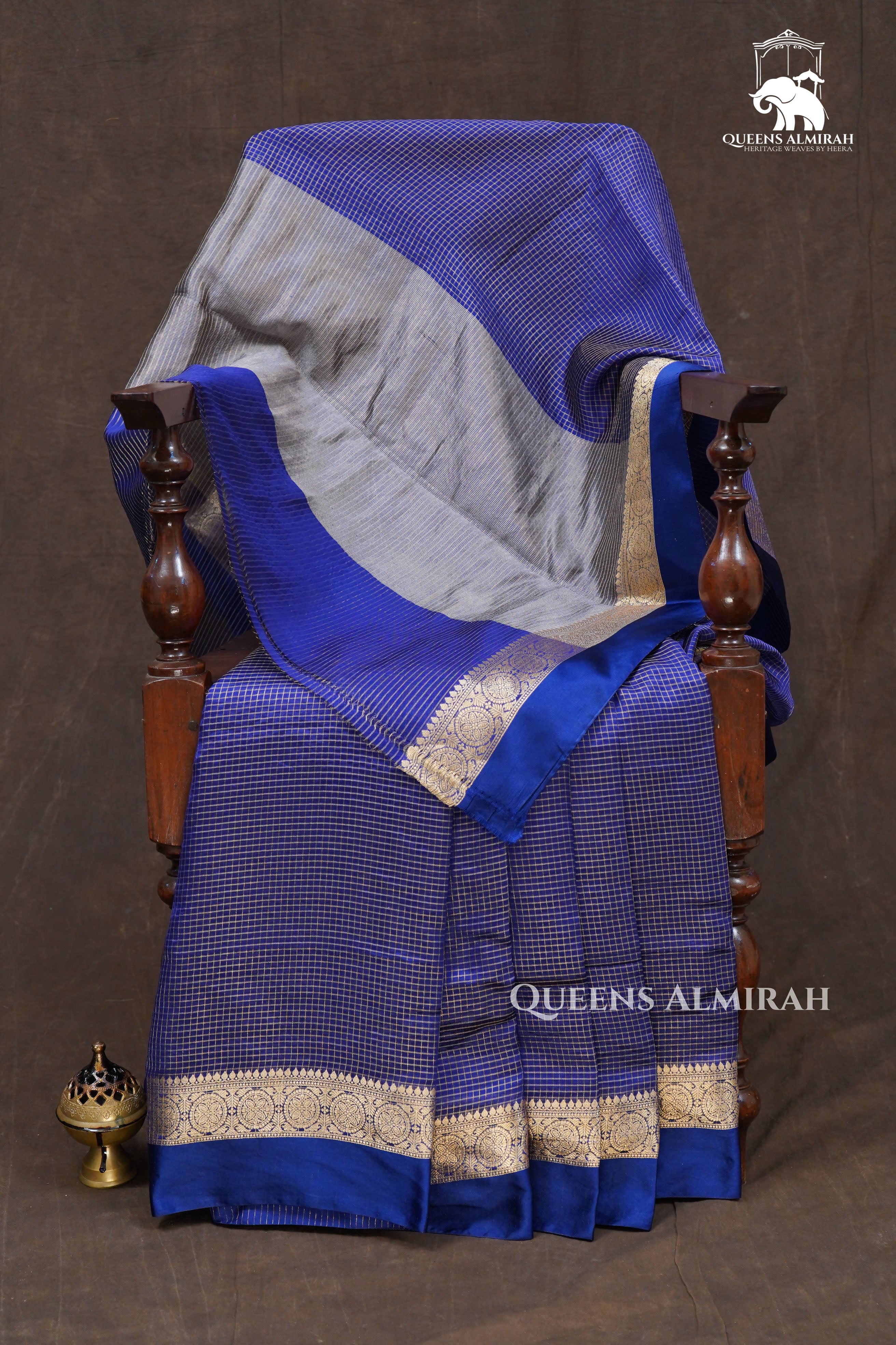 Navy Blue Maheshwari Silk Saree
