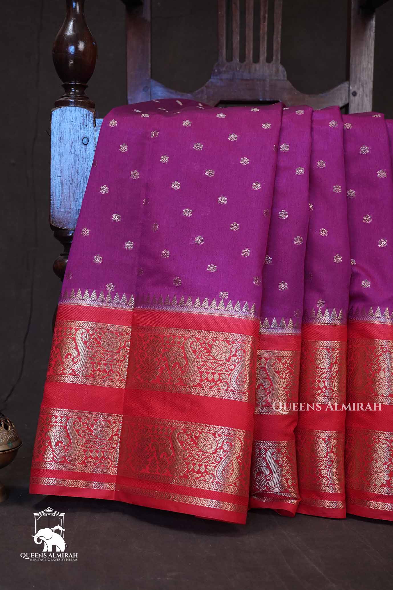 Purple With Red Semi Banarasi Katan Soft Silk Saree