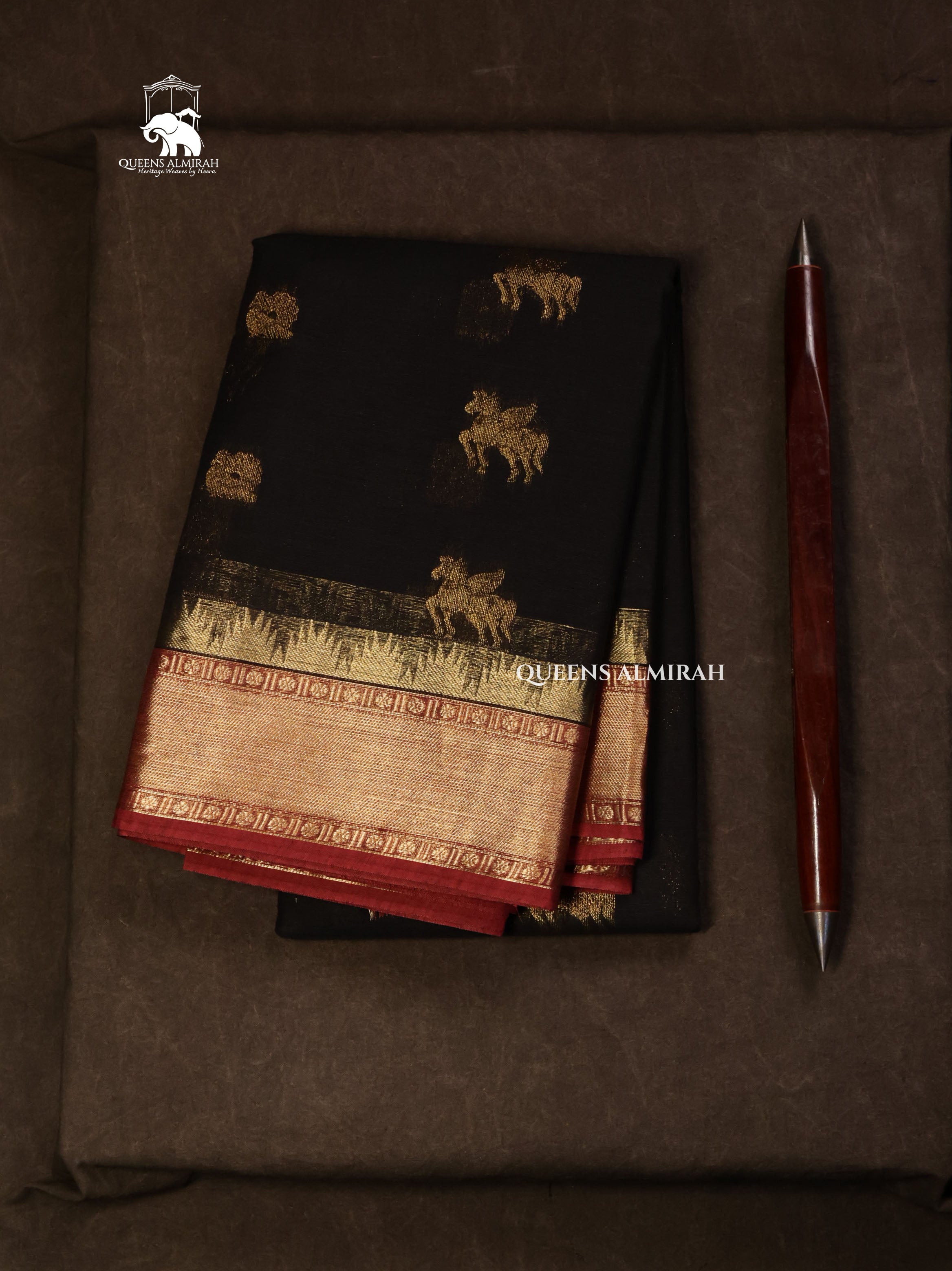 Black With Maroon Kanchi Cotton Saree