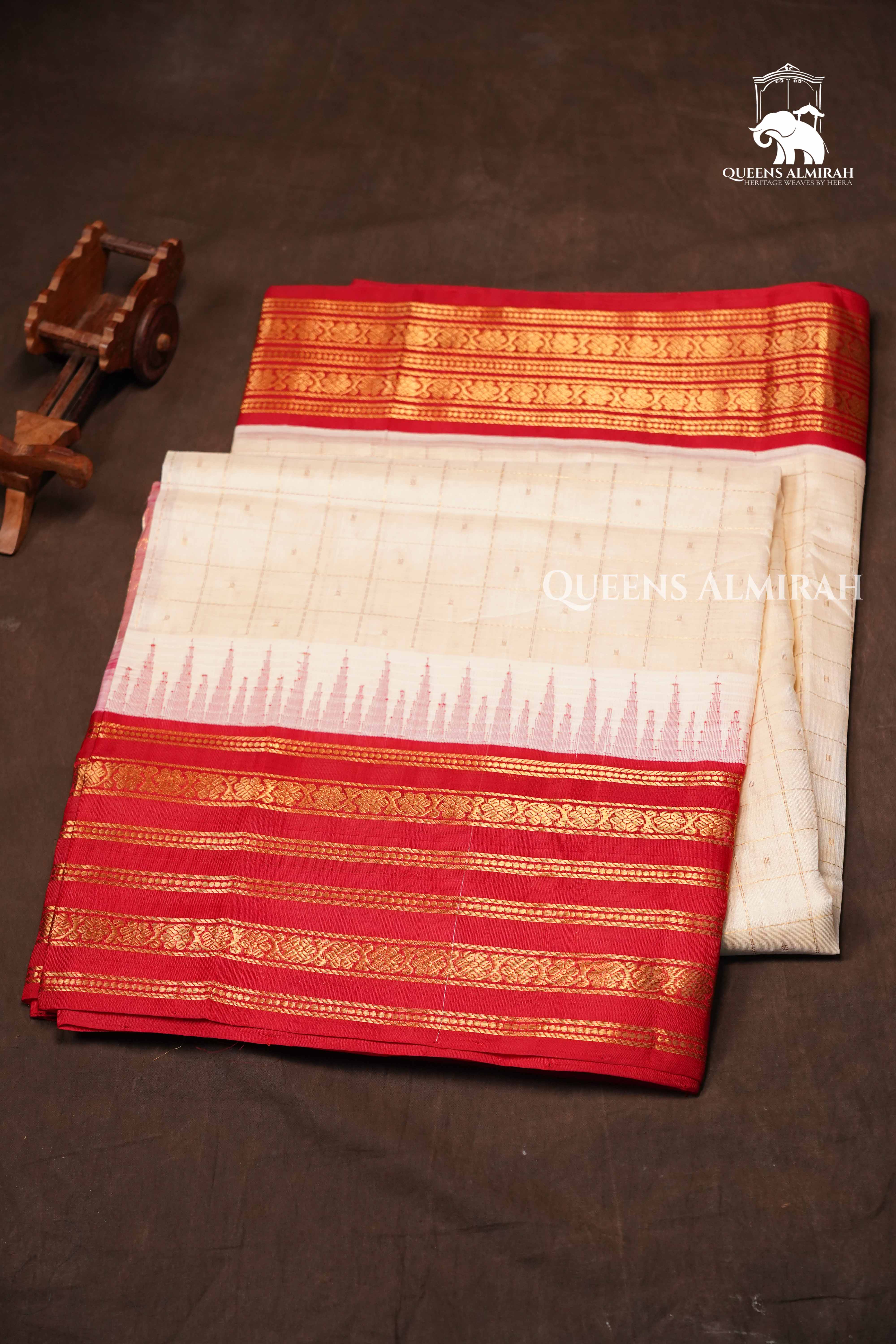 White With Red Pure Kanchi Silk Cotton Saree
