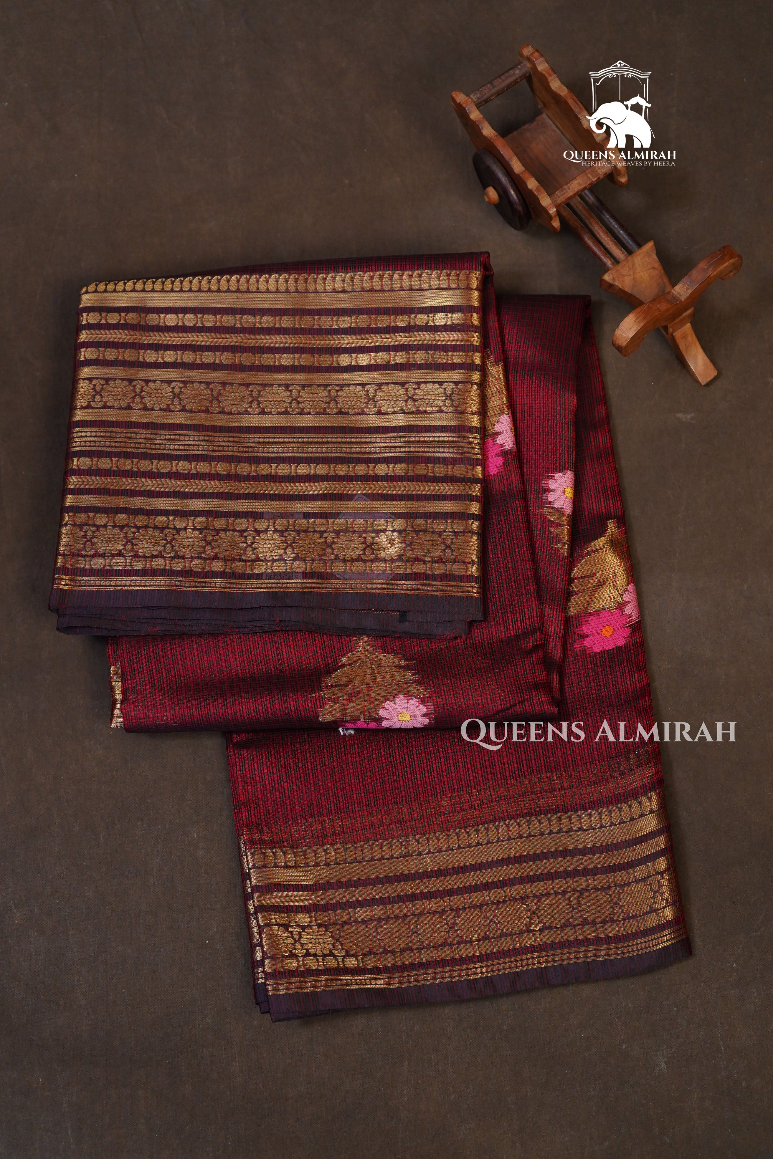 Maroon With Longa And Short Border Pure Kota Silk Saree
