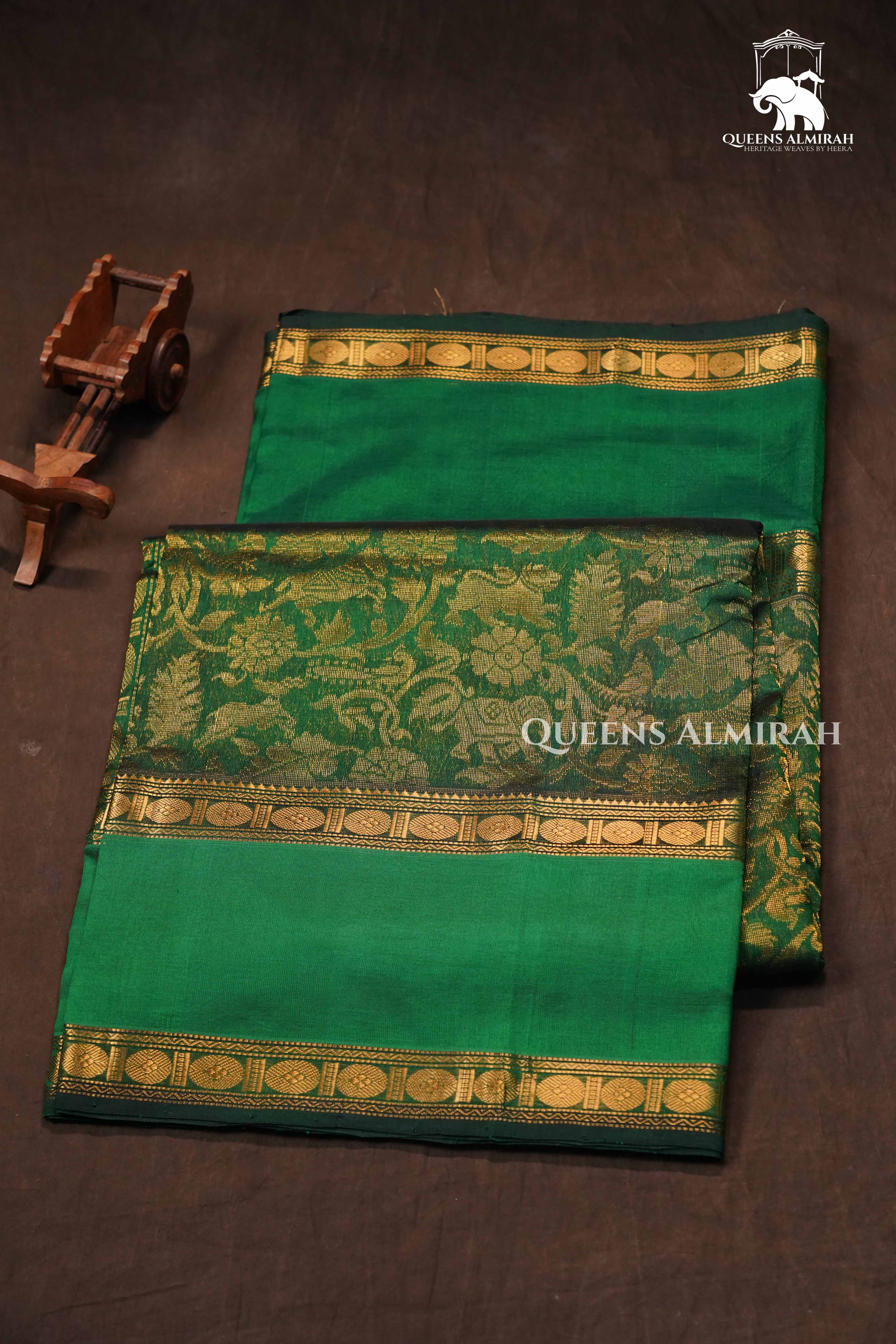 Dark Green Pure Kanchi Silk Cotton Saree
