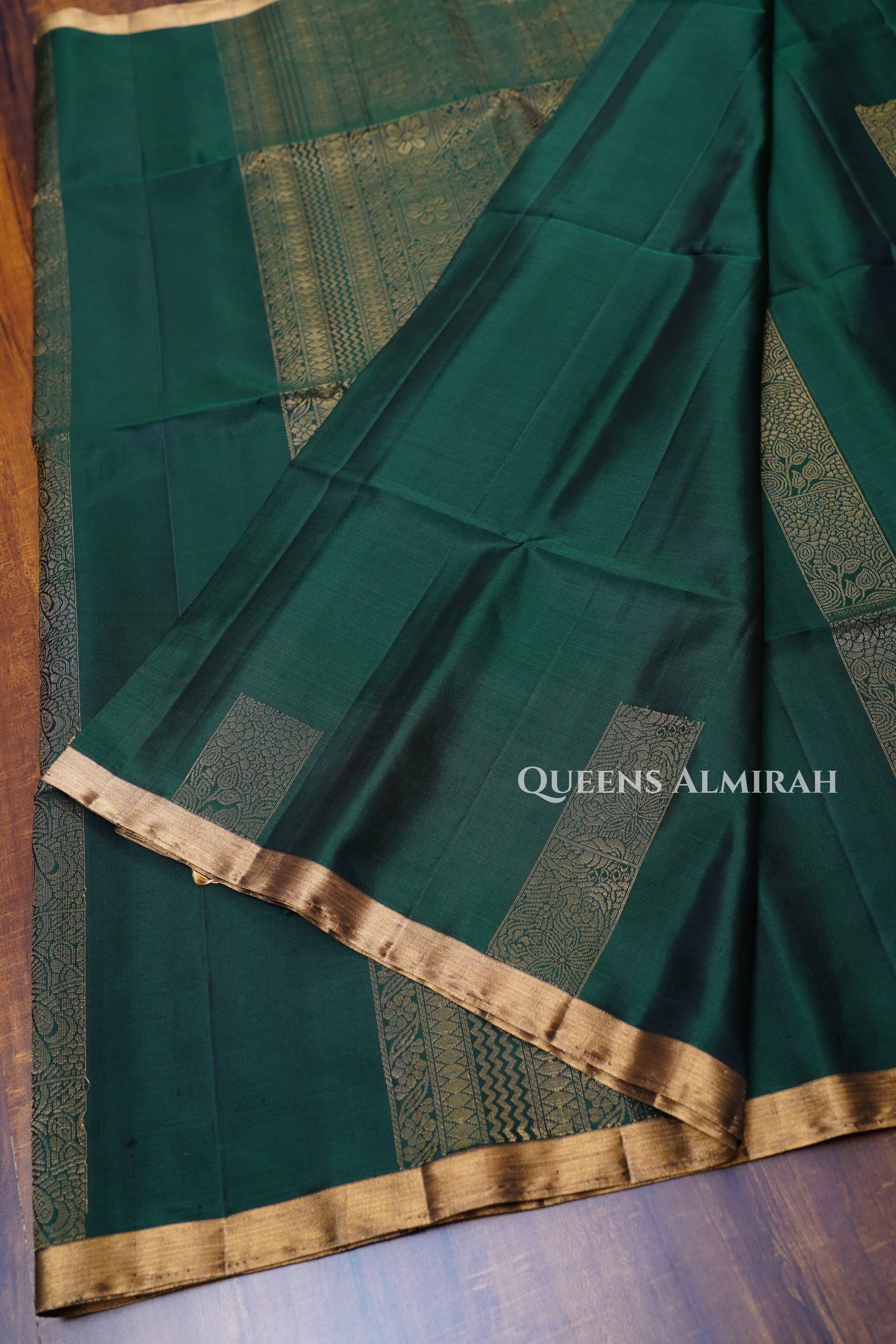Dark Green Pure soft Silk Saree