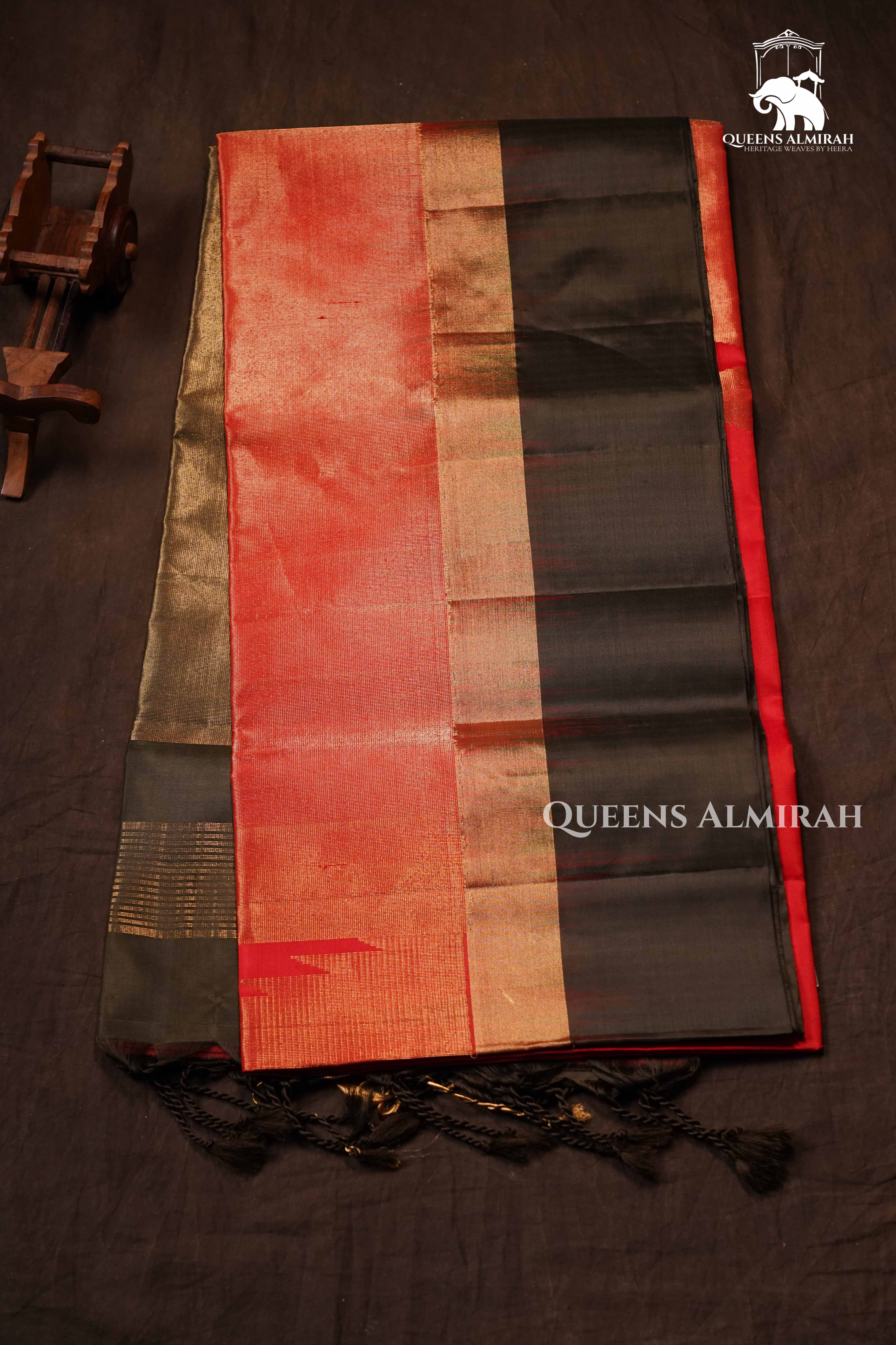 Red With Black Pure Soft Silk Saree